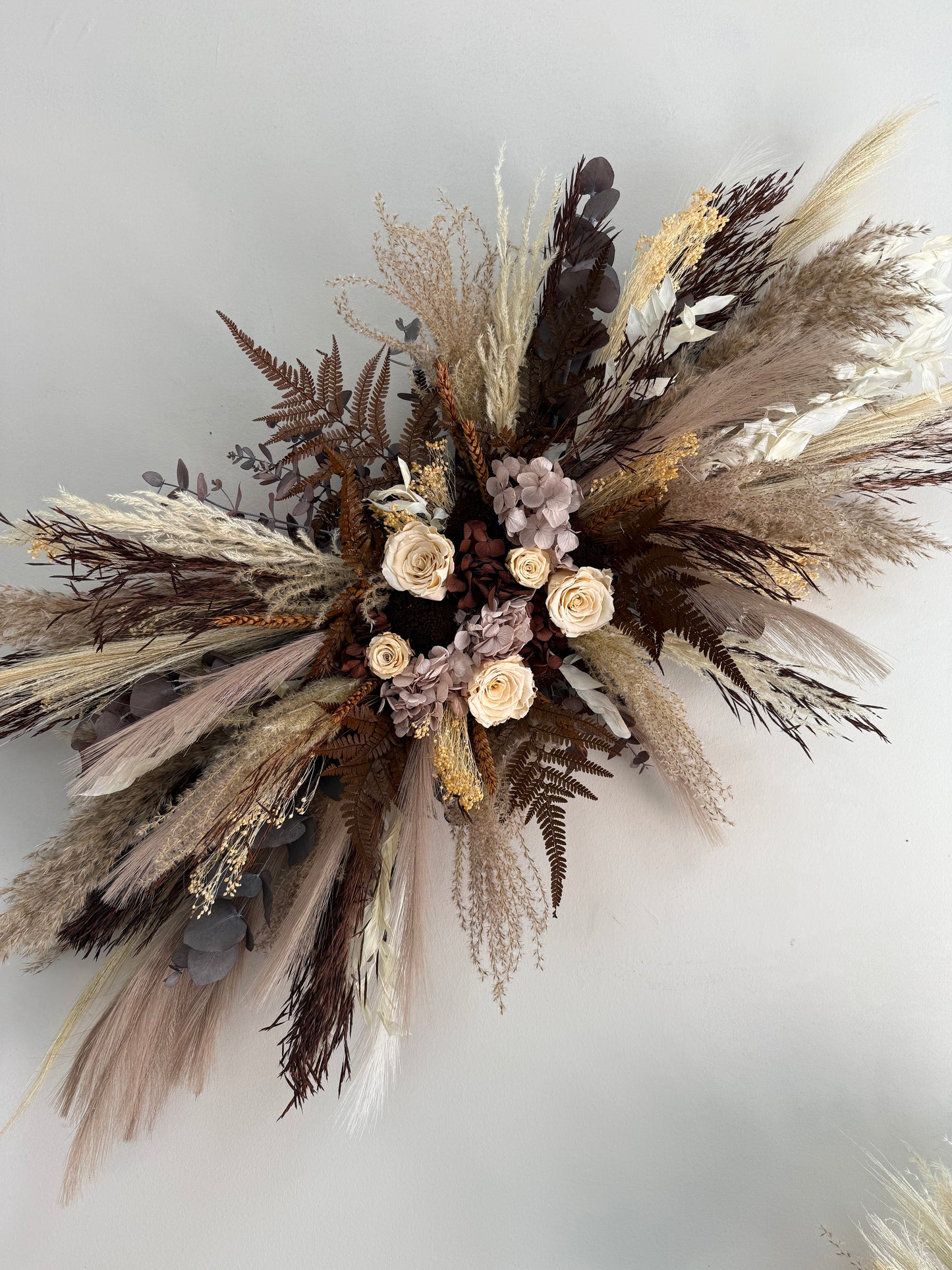 Cascading Chocolate & Maroon Wedding Bouquet β Moody Dried Flower Bridal Bouquet