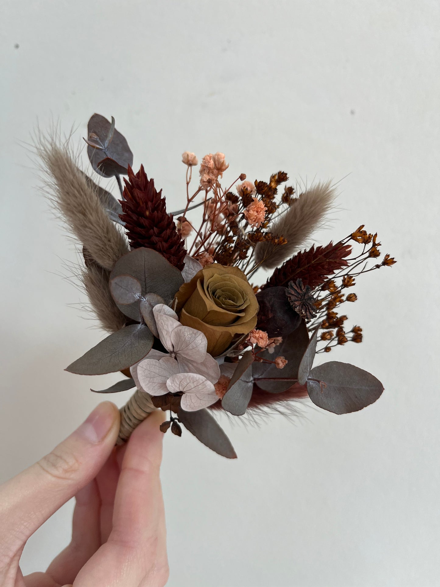 Cascading Chocolate & Maroon Wedding Bouquet β Moody Dried Flower Bridal Bouquet