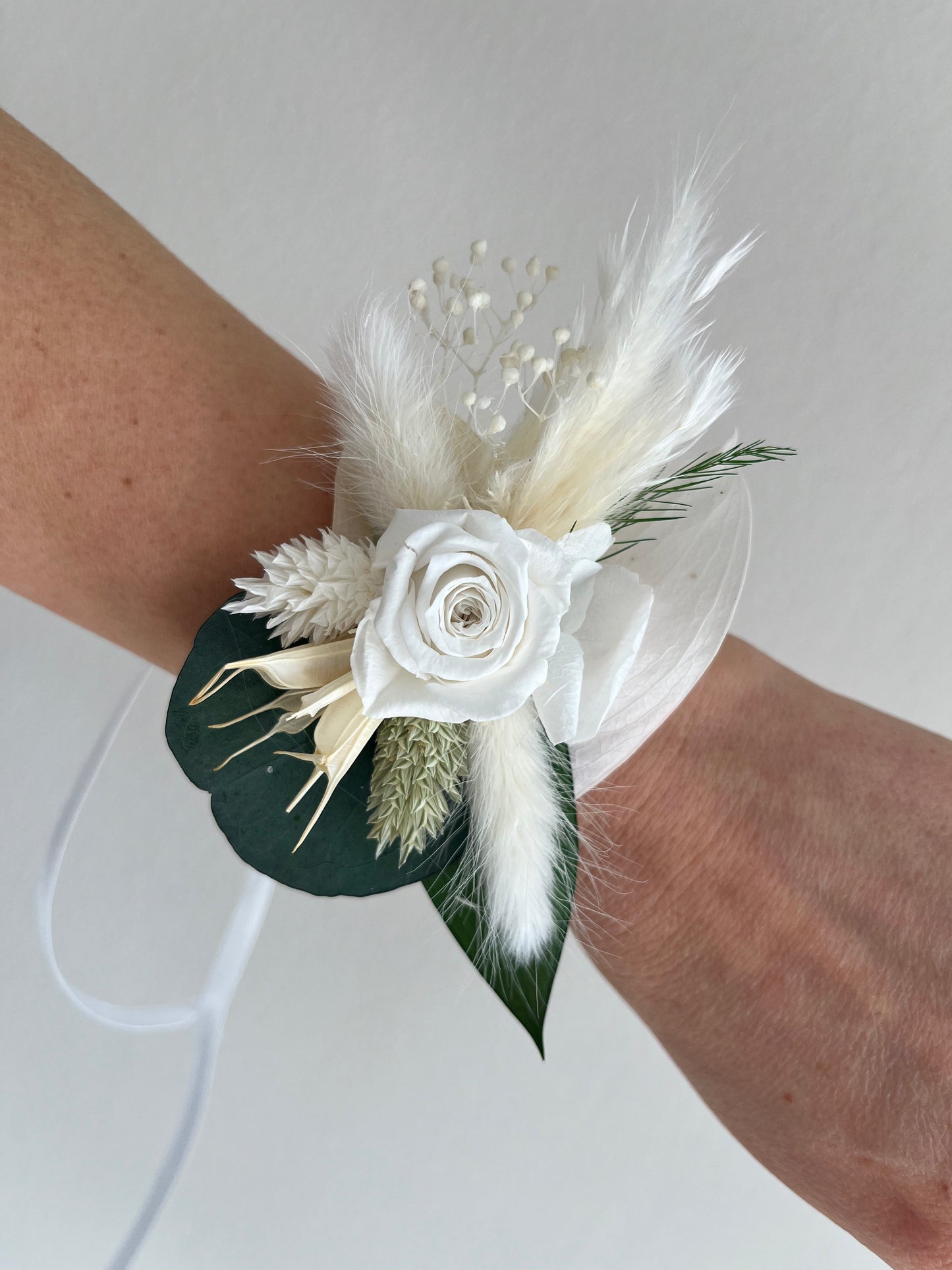 White Peony & Rose Cascading Wedding Bouquet – Elegant Greenery Bridal Bouquet