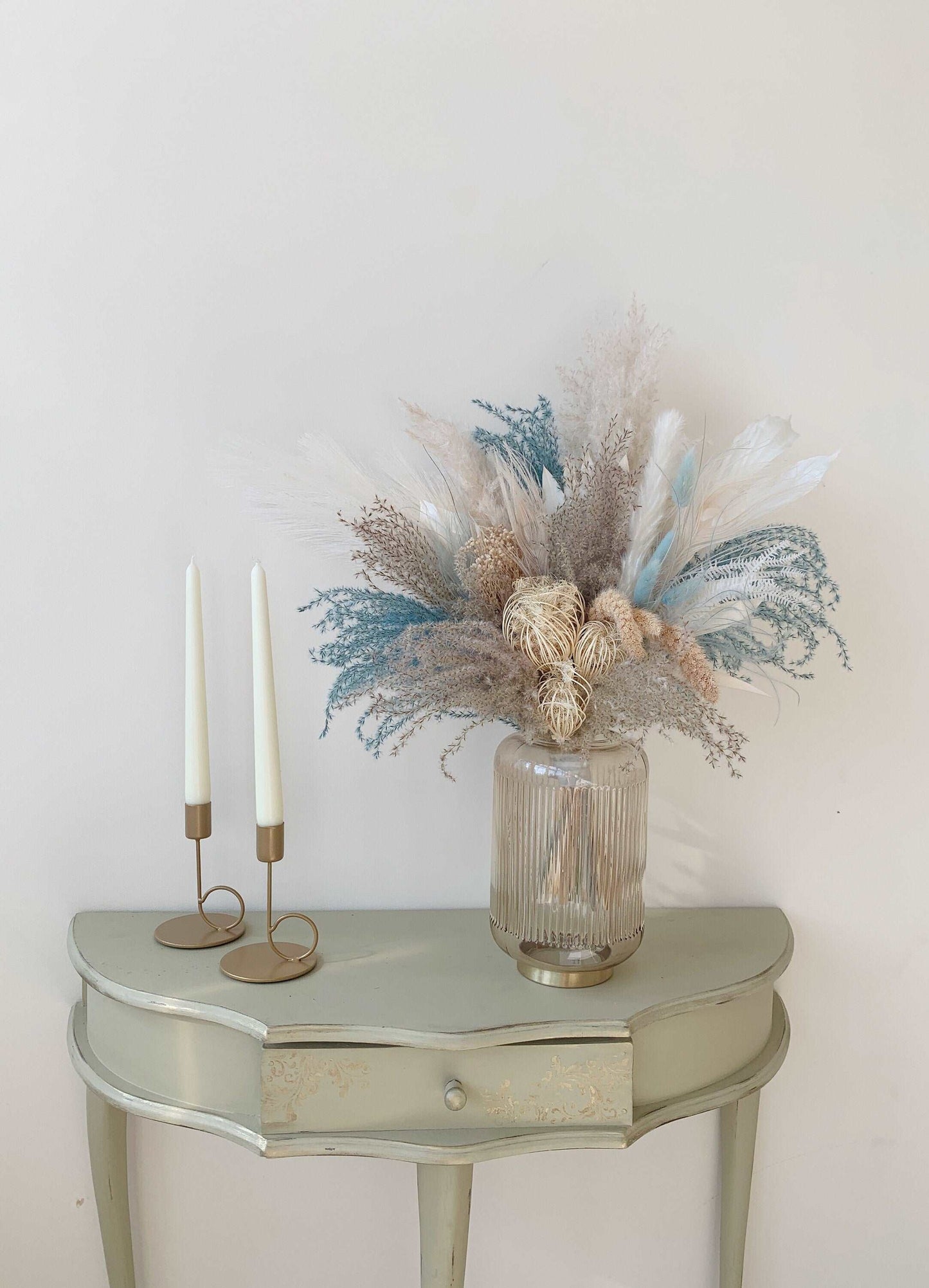 Dried Bouquet, Dusty blue and White dried Bouquet,Boho Interior Bouquet, Boho Home Decor, Dried flower arrangement , Forever flowers