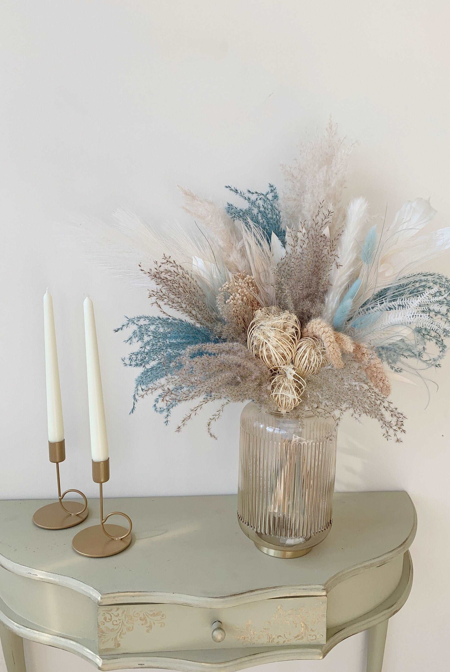 Dried Bouquet, Dusty blue and White dried Bouquet,Boho Interior Bouquet, Boho Home Decor, Dried flower arrangement , Forever flowers