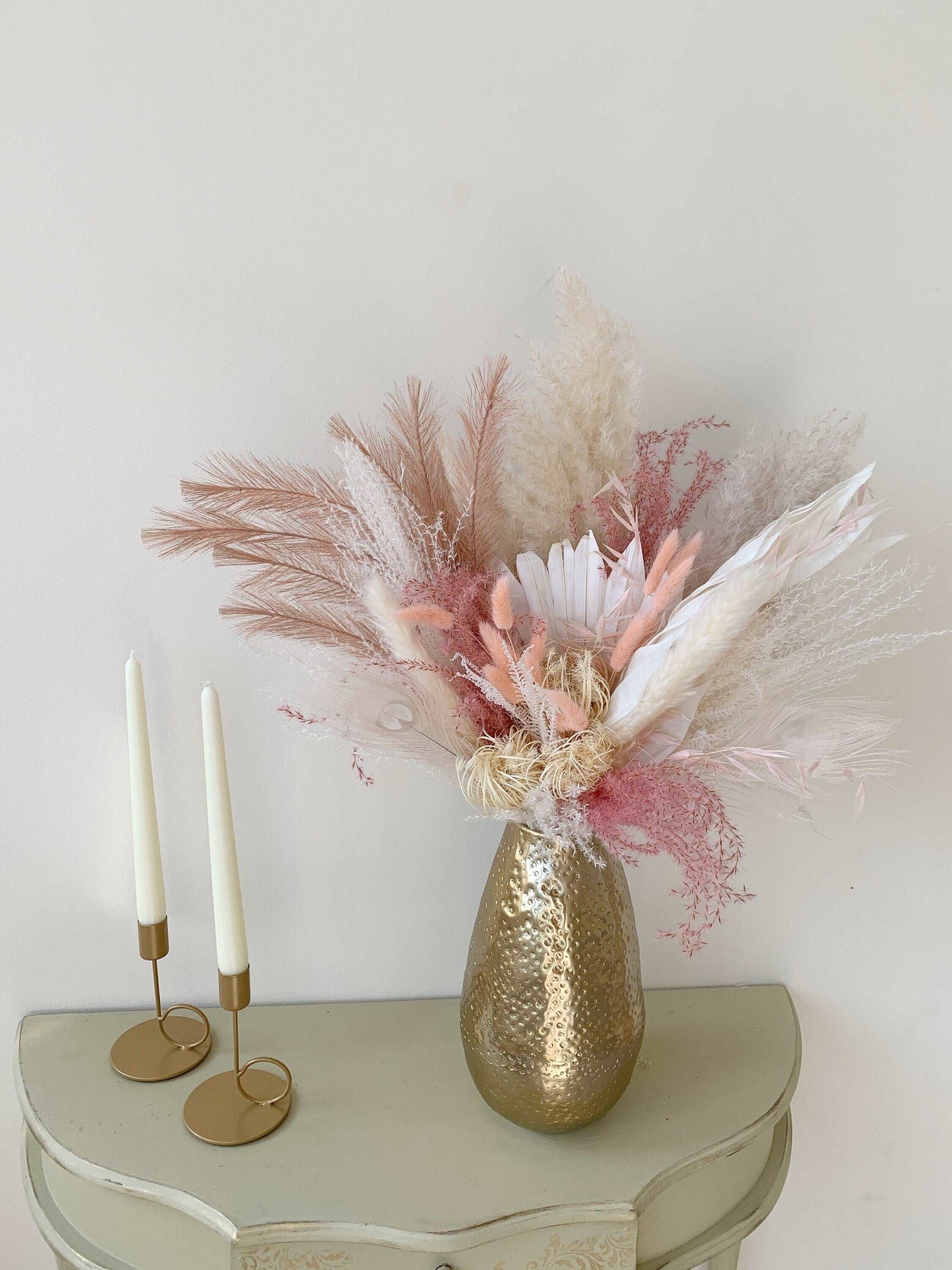 Dried Bouquet, Dusty Pink and White dried Bouquet,Boho Interior Bouquet, Boho Home Decor, Dried flower arrangement , Forever flowers