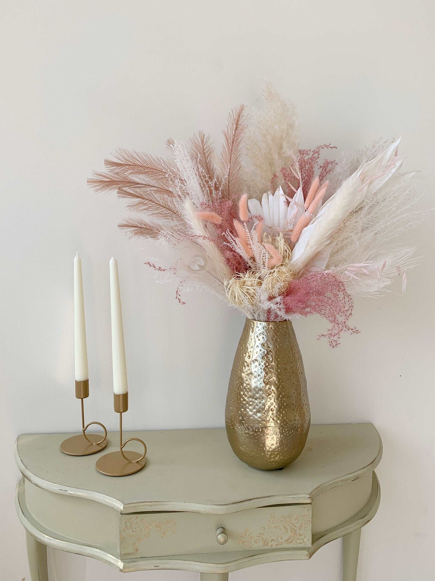 Dried Bouquet, Dusty Pink and White dried Bouquet,Boho Interior Bouquet, Boho Home Decor, Dried flower arrangement , Forever flowers