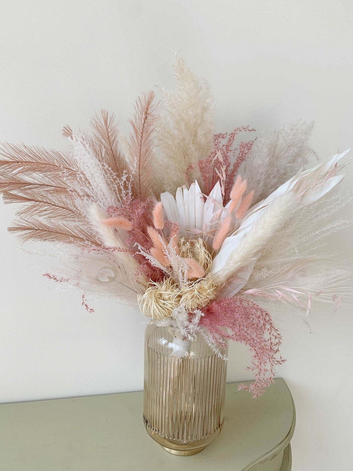 Dried Bouquet, Dusty Pink and White dried Bouquet,Boho Interior Bouquet, Boho Home Decor, Dried flower arrangement , Forever flowers