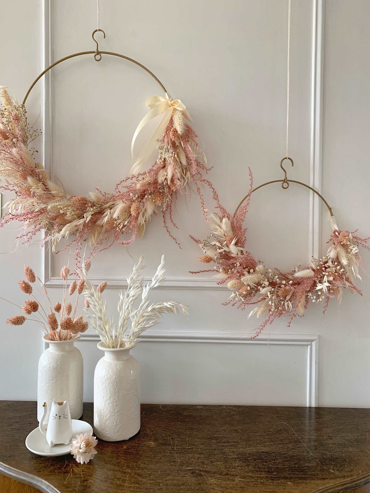 Dried flower Rustic wreath, White wreath, Wall ring, Rustic home decor