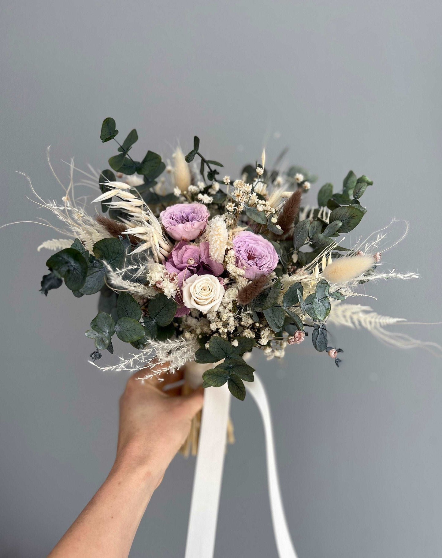 Lavender& Green Eucalyptus Rustic Bouquet, Lavender Bridal Bouquet, Pastel Flowers, Dried Wedding Flowers, Rustic Wedding Bouquet, Lilac