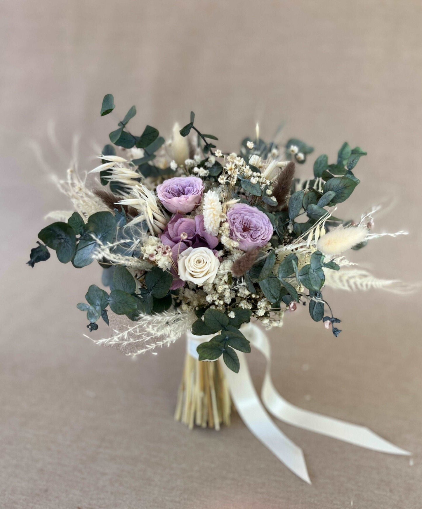 Lavender& Green Eucalyptus Rustic Bouquet, Lavender Bridal Bouquet, Pastel Flowers, Dried Wedding Flowers, Rustic Wedding Bouquet, Lilac