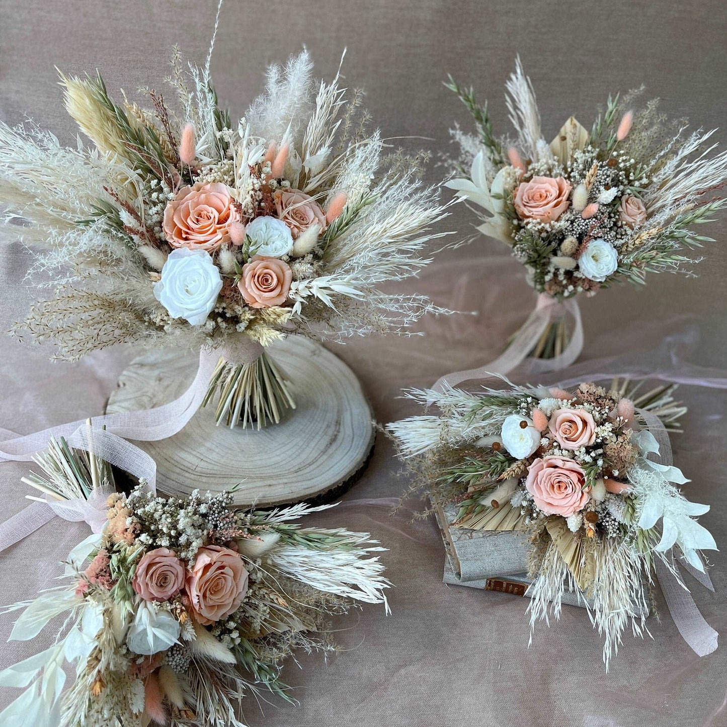Peach Wedding Bouquet, Pastel Bouquet, Blush and Peach Wedding, Salmon Bouquet, Boho Bridal Bouquet, Peach&Sage Green Bouquet, Rustic Bridal
