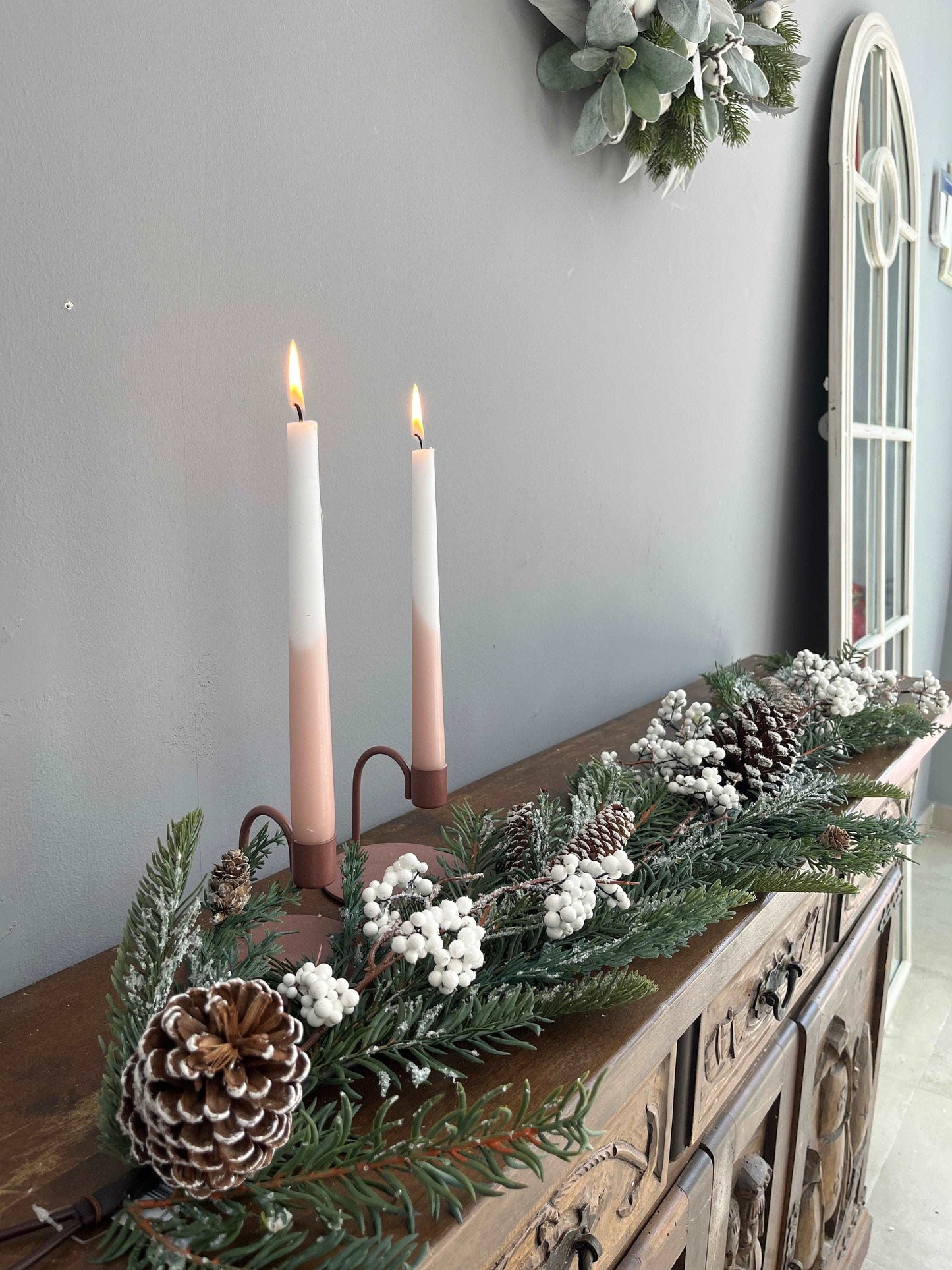 Christmas Garland, Artificial Fir Tree & Pine cones Garland, Evergreen Garland 3.6ft, Christmas Mantelpiece, Christmas table decor.