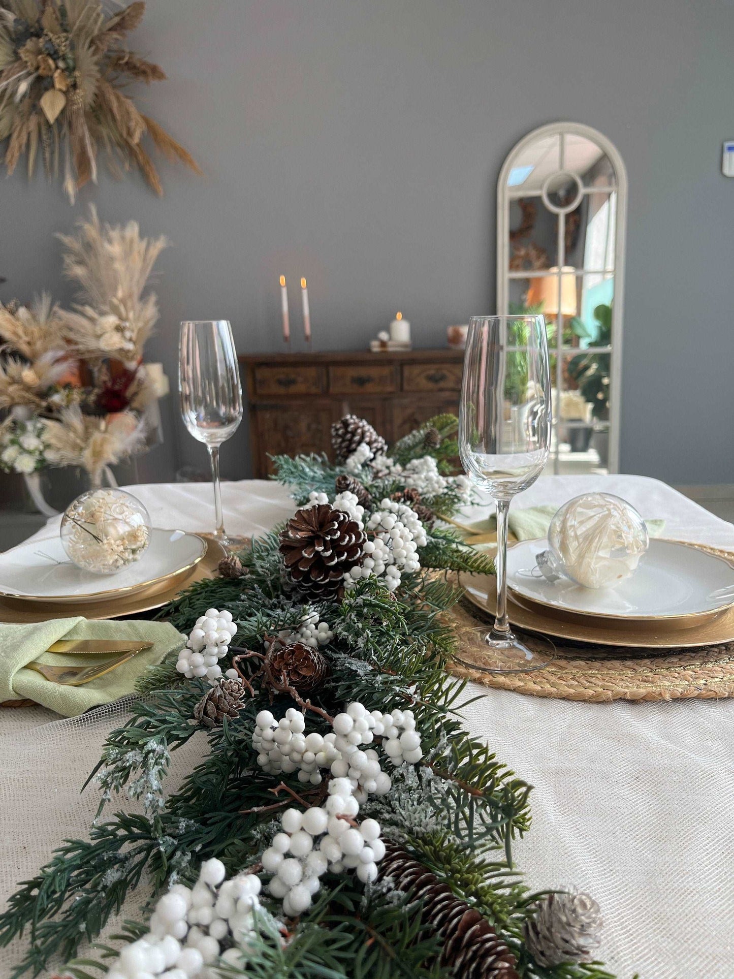 Christmas Garland, Artificial Fir Tree & Pine cones Garland, Evergreen Garland 3.6ft, Christmas Mantelpiece, Christmas table decor.