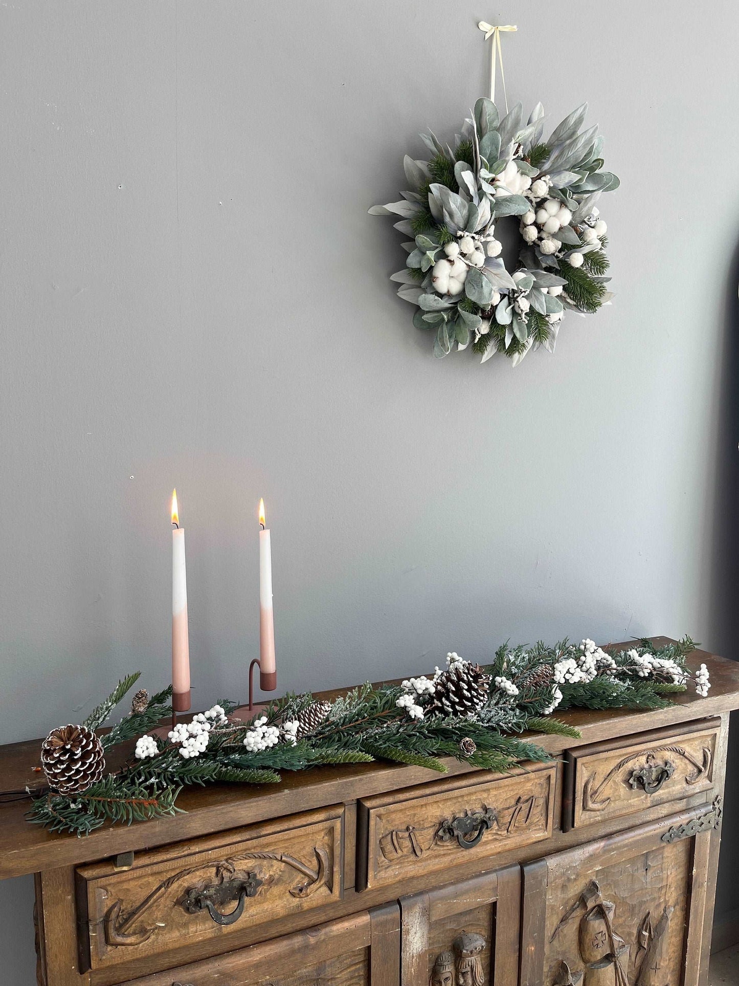 Christmas Garland, Artificial Fir Tree & Pine cones Garland, Evergreen Garland 3.6ft, Christmas Mantelpiece, Christmas table decor.