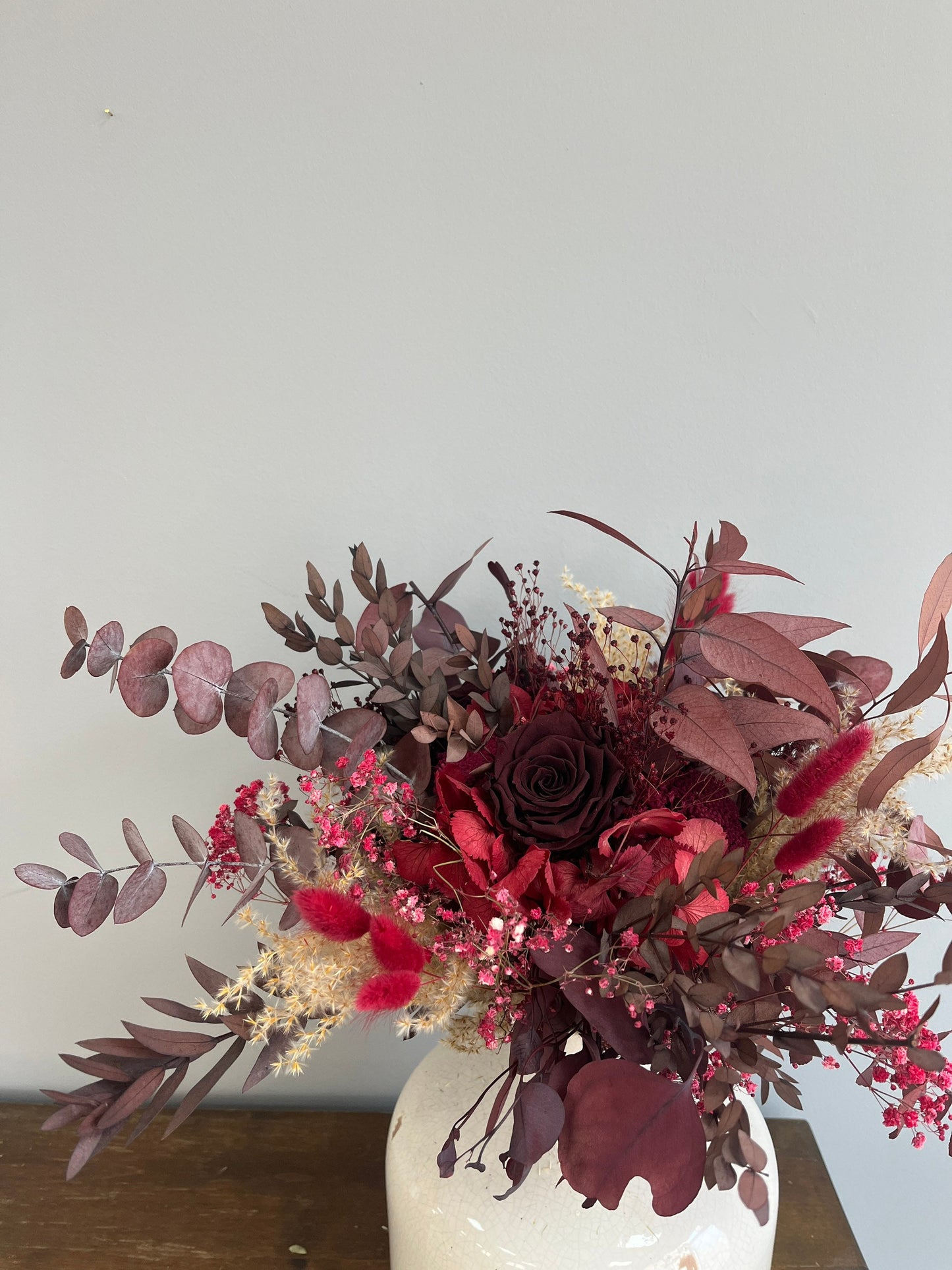 Burgundy Dried flower bouquet, Boho Home Decor, Birthday gift, Gifts for her, Mother day gift, St. Valentine gift,Vase arrangement