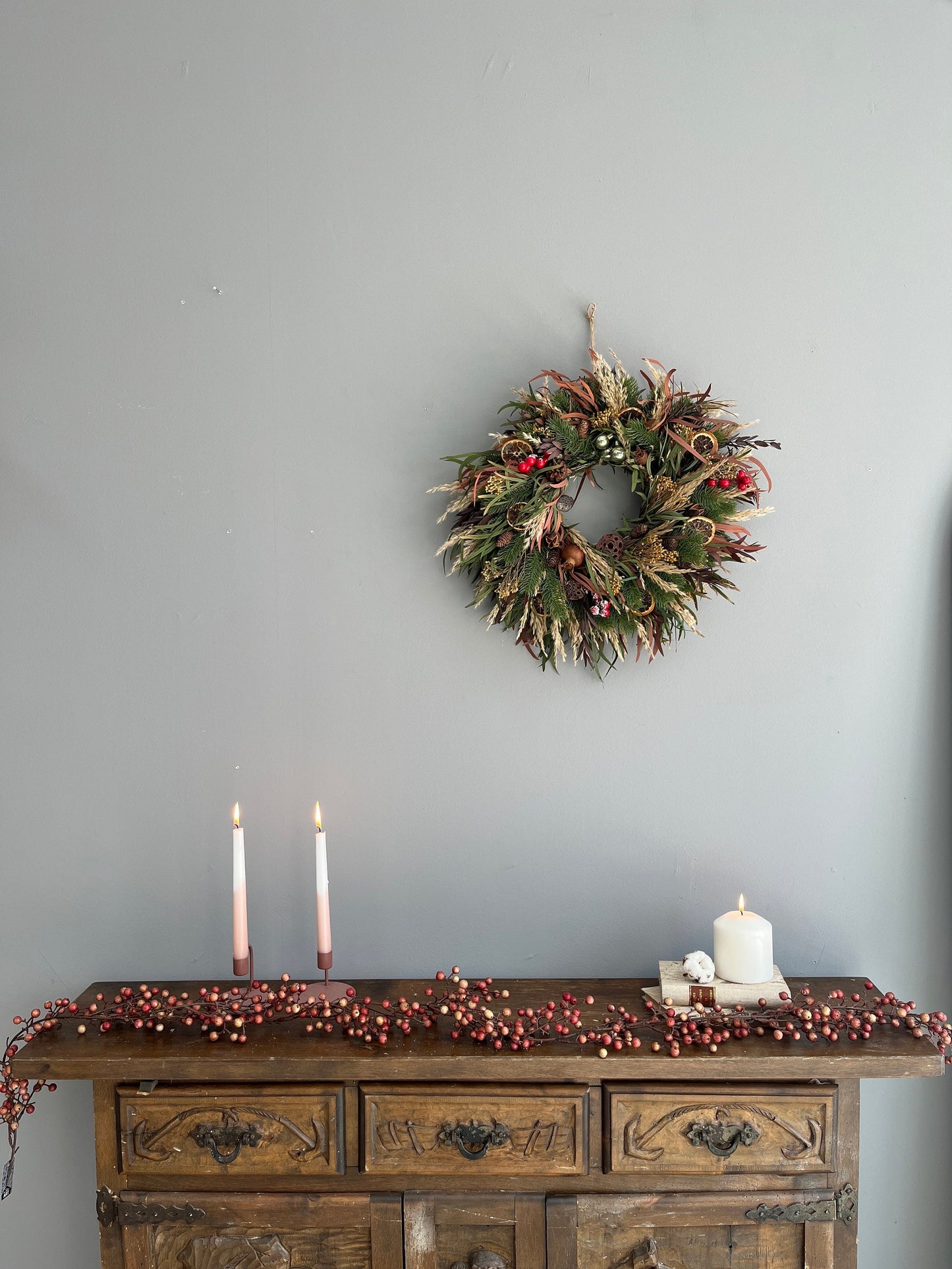 Christmas Garland, Artificial Red Berries Garland 6ft, Christmas Mantelpiece, Christmas Decor, Christmas table decor, Fireplace garland.