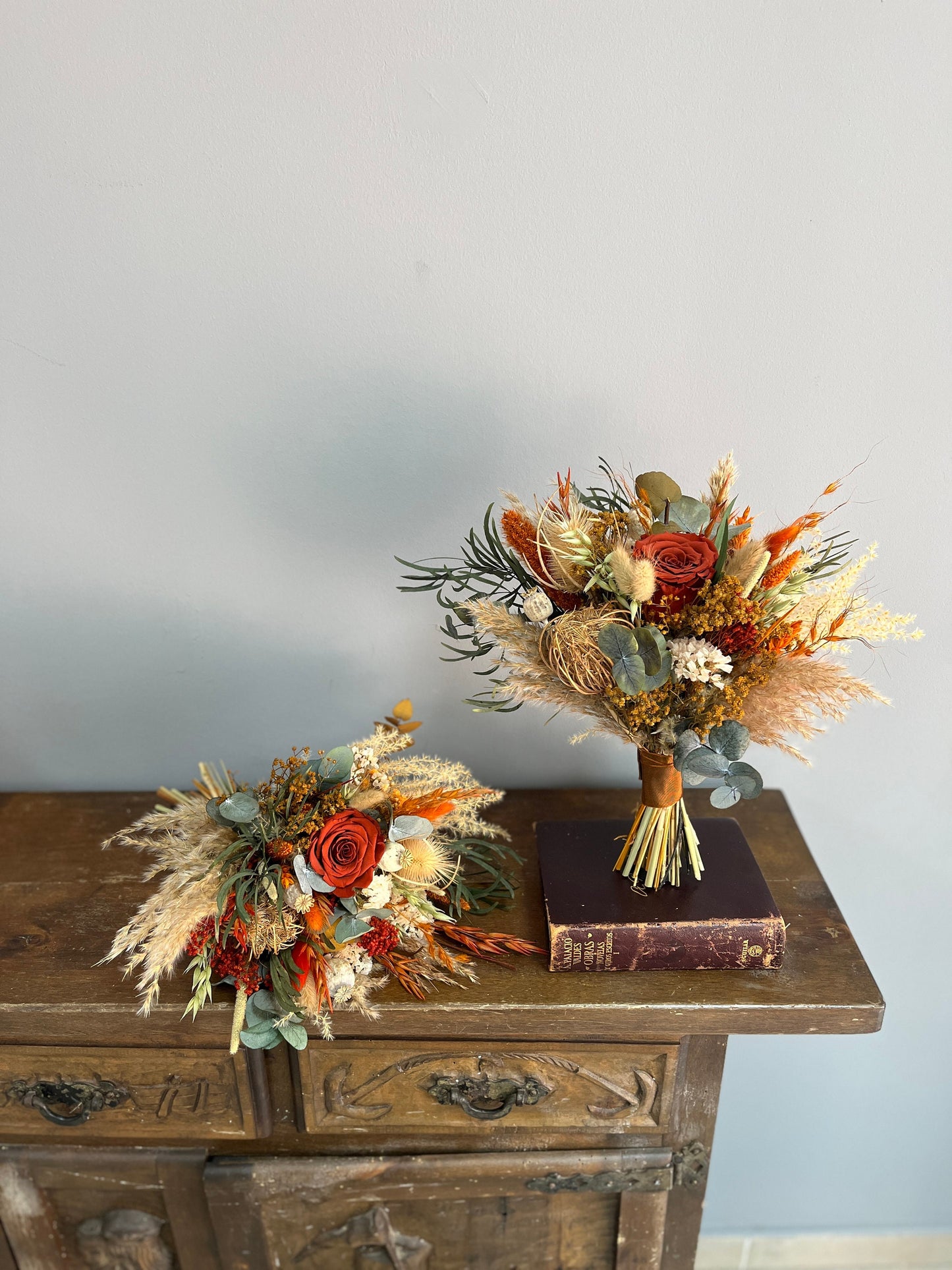 Bouquet Boho Bridal Burnt Orange Bouquet Dried Flowers Bouquet Rustic Wedding Flowers Fall Themed Bouquet Terracotta Wedding Flowers Fall