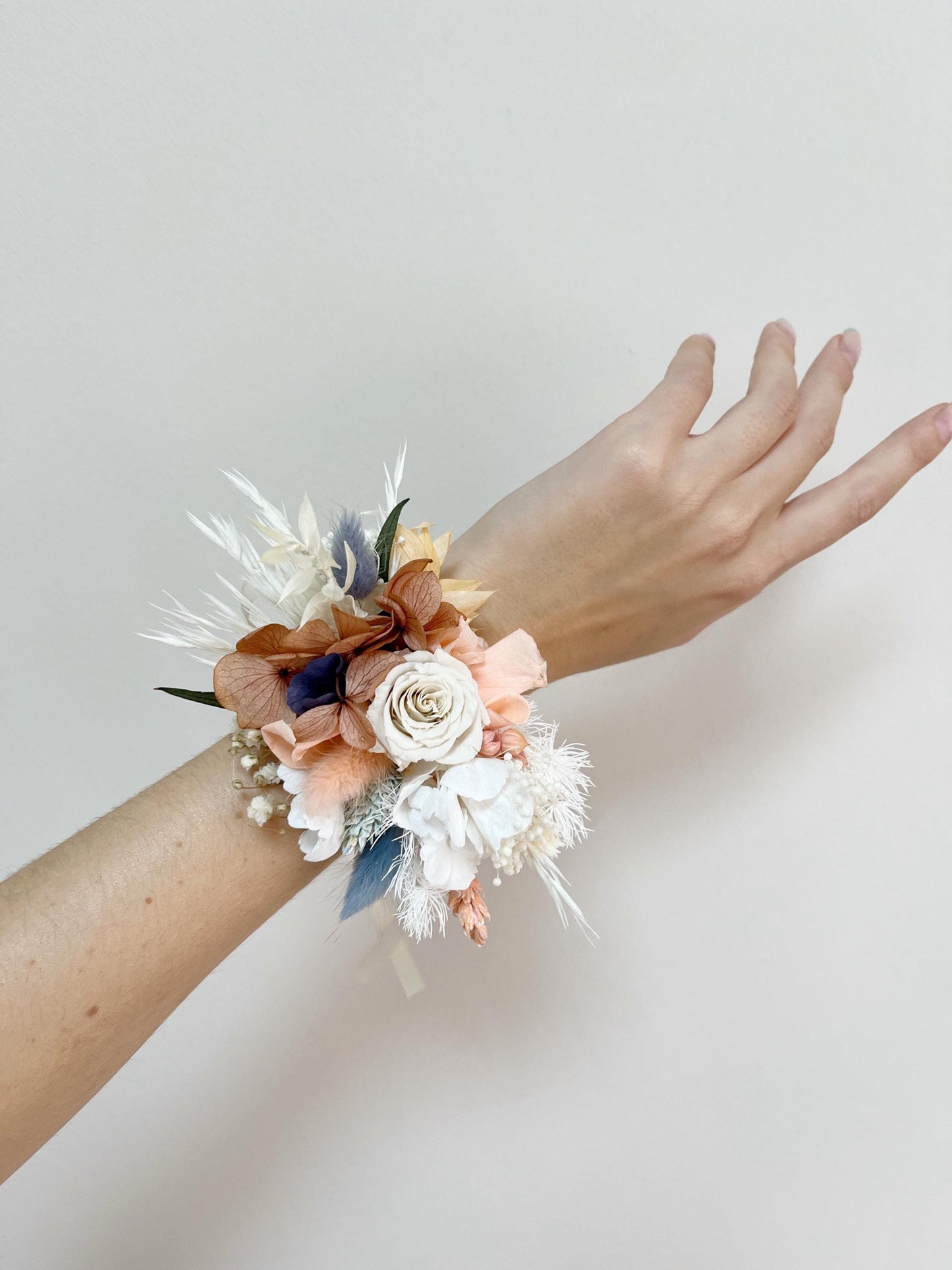 Peach Blue Wedding Bouquet for Bride Blush Bouquet Dusty Blue Wedding Flowers for Wedding Dried Flowers Bouquet Bohemian Wedding Flowers
