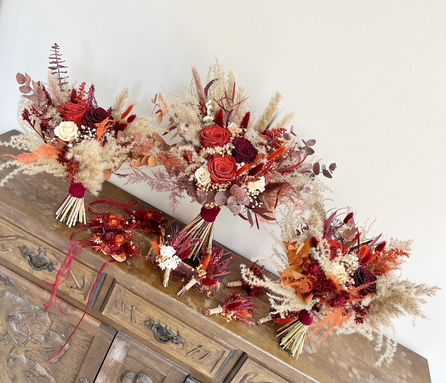 Burgundy Rust Bridal Bouquet Fall Wedding Themed Flowers for Wedding Rust Bouquet Terracotta Wedding Bouquet Dried Flowers Bouquet Boho