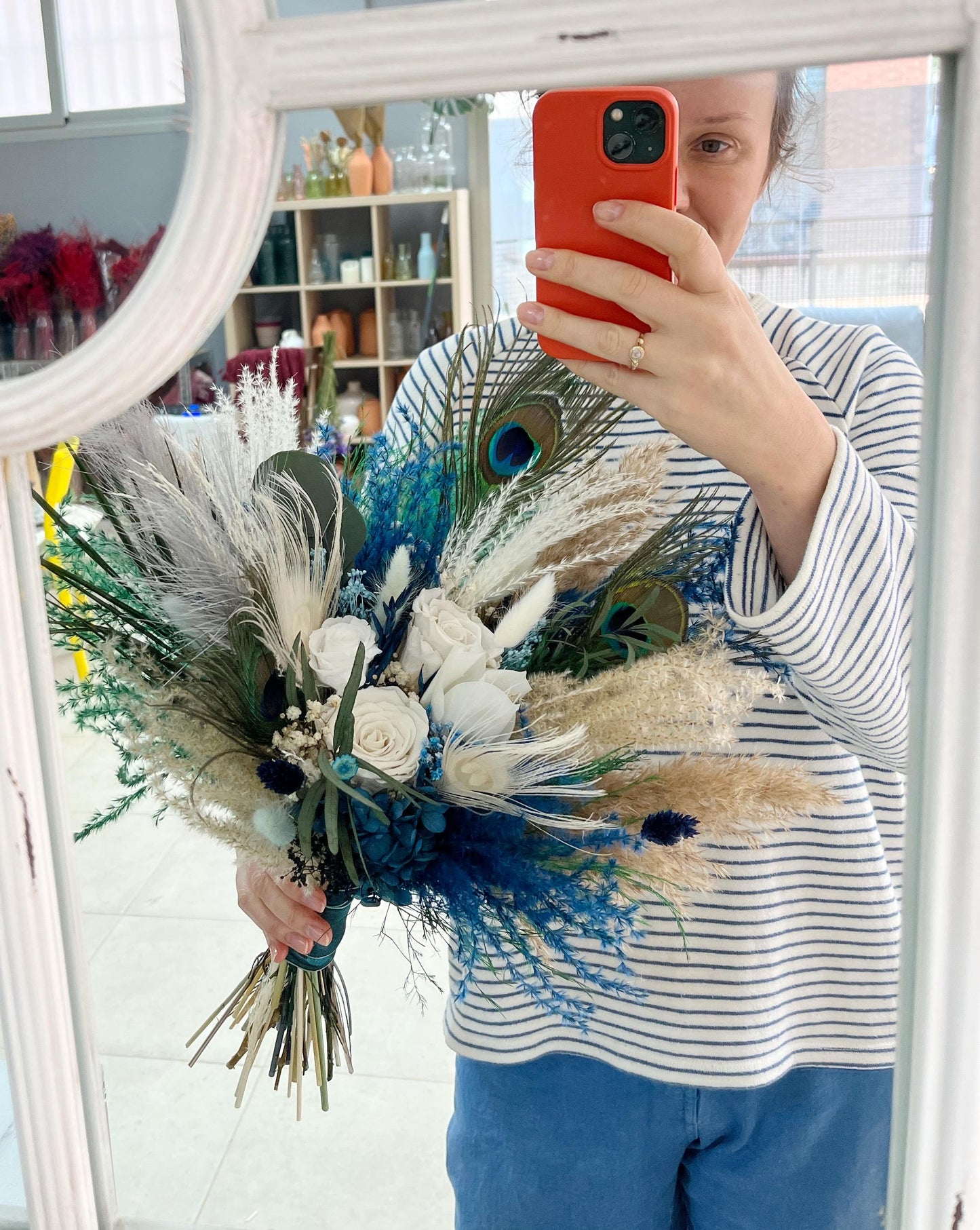 Navy Blue Boho Wedding Bouquet Peacock Bridal Bouquet Peacock Wedding Gatsby Wedding Peacock Feather Bouquet Navy Blue Bridesmaid Bouquet