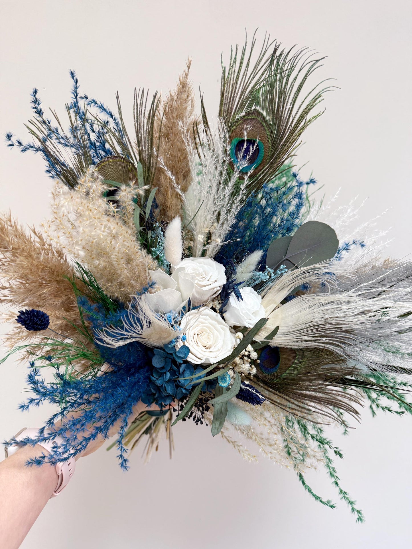 Navy Blue Boho Wedding Bouquet Peacock Bridal Bouquet Peacock Wedding Gatsby Wedding Peacock Feather Bouquet Navy Blue Bridesmaid Bouquet