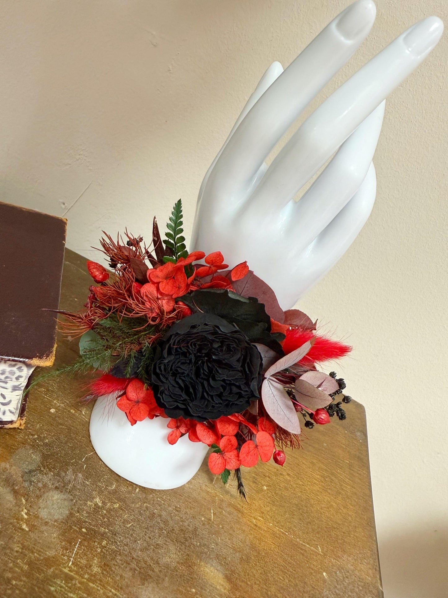 Burgundy & Black Gothic Wedding Bouquet, Preserved Roses