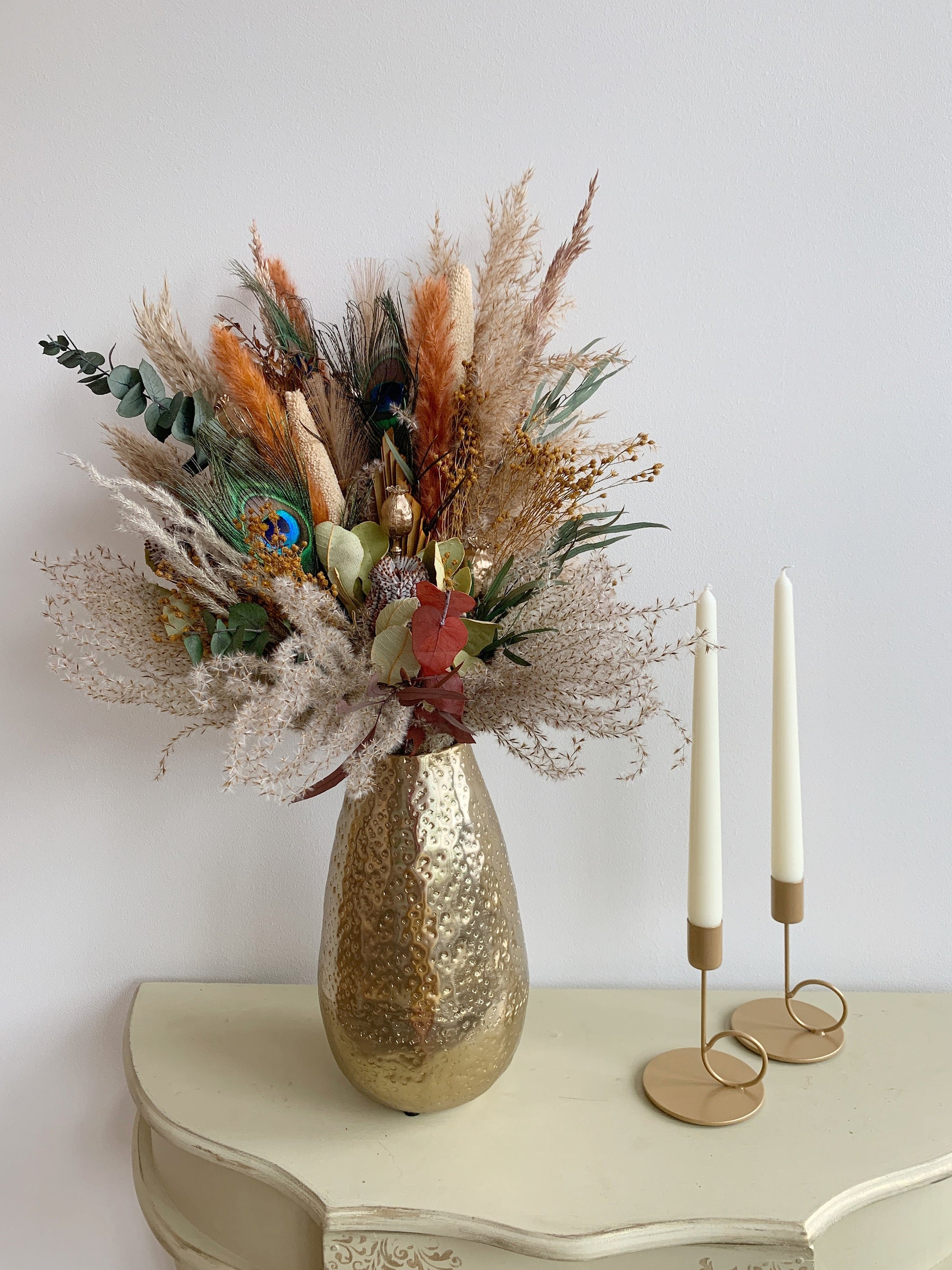 Dried Bouquet, Peacock dried Bouquet,Boho Interior Bouquet, Boho Home Decor, Dried flower arrangement , Forever flowers