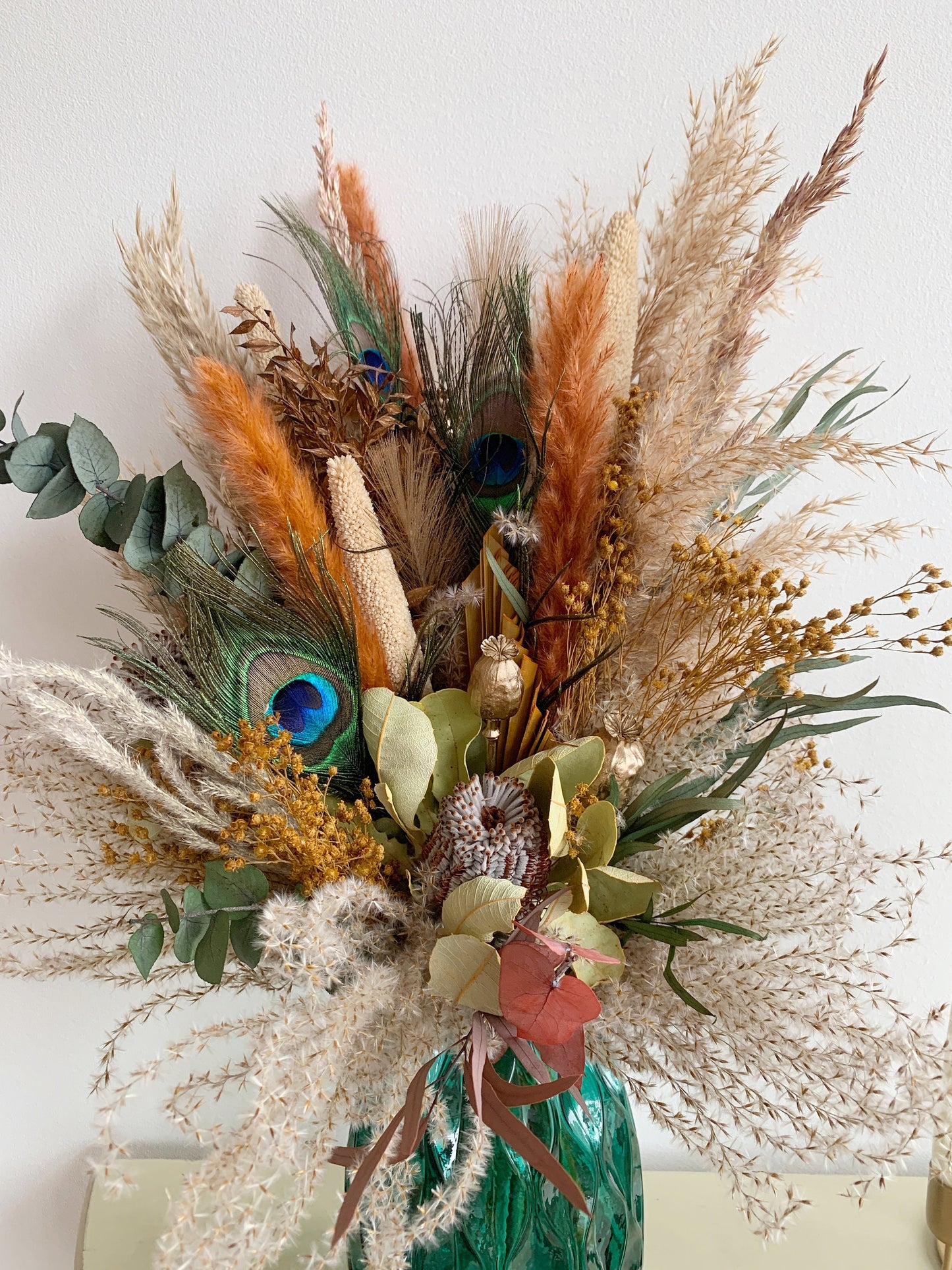 Dried Bouquet, Peacock dried Bouquet,Boho Interior Bouquet, Boho Home Decor, Dried flower arrangement , Forever flowers