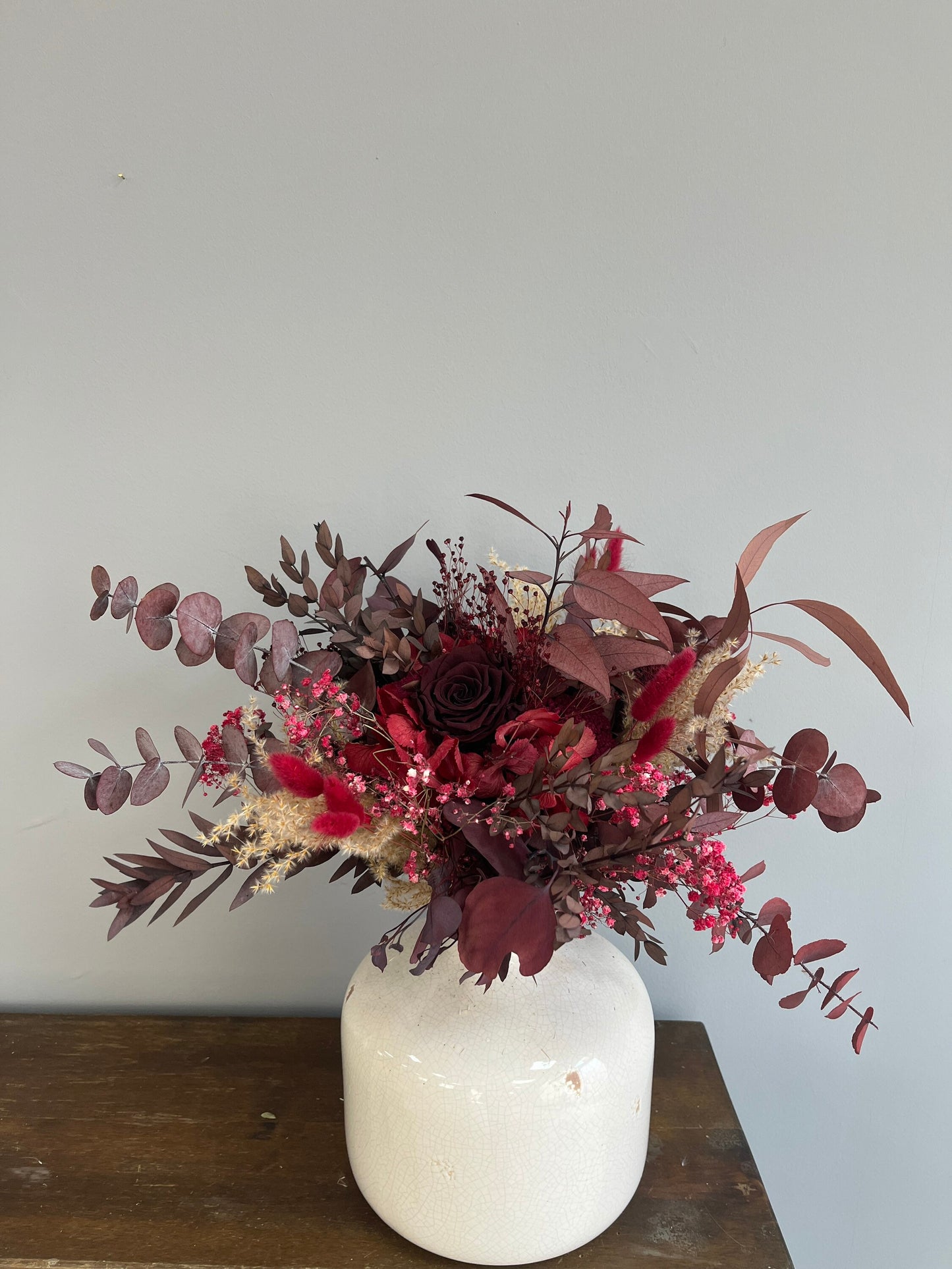 Burgundy Dried flower bouquet, Boho Home Decor, Birthday gift, Gifts for her, Mother day gift, St. Valentine gift,Vase arrangement