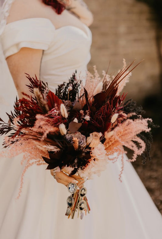 Burgundy and Mauve Moody Wedding Flowers