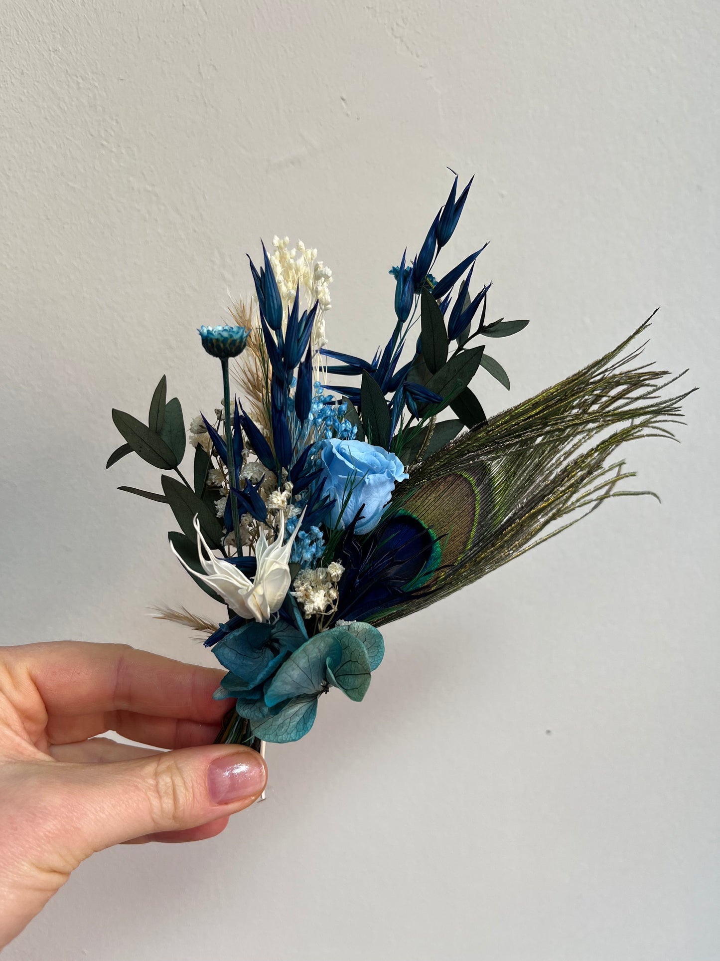 Navy Blue Bouquet with Peacock feathers