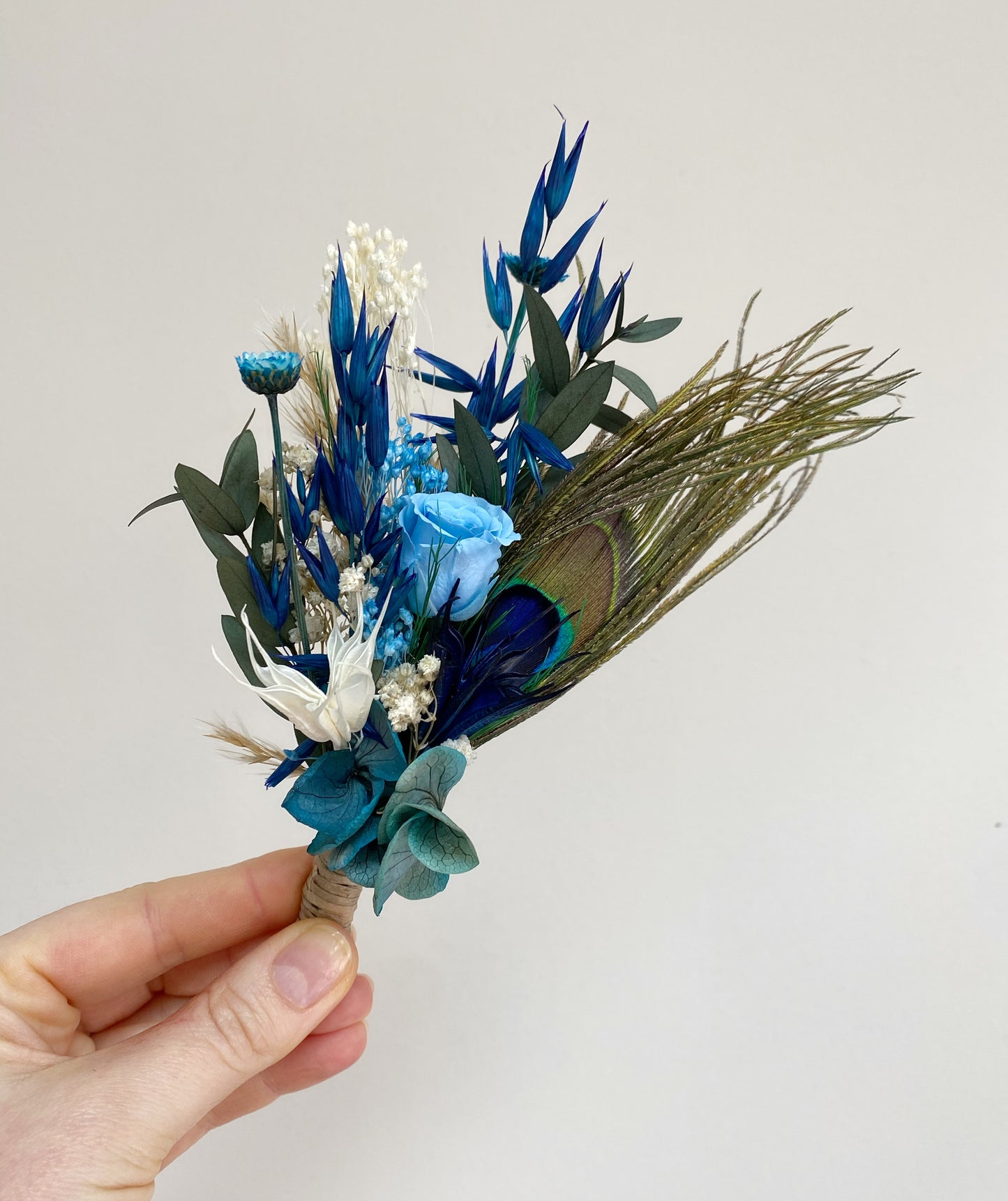 Navy Blue Bouquet with Peacock feathers