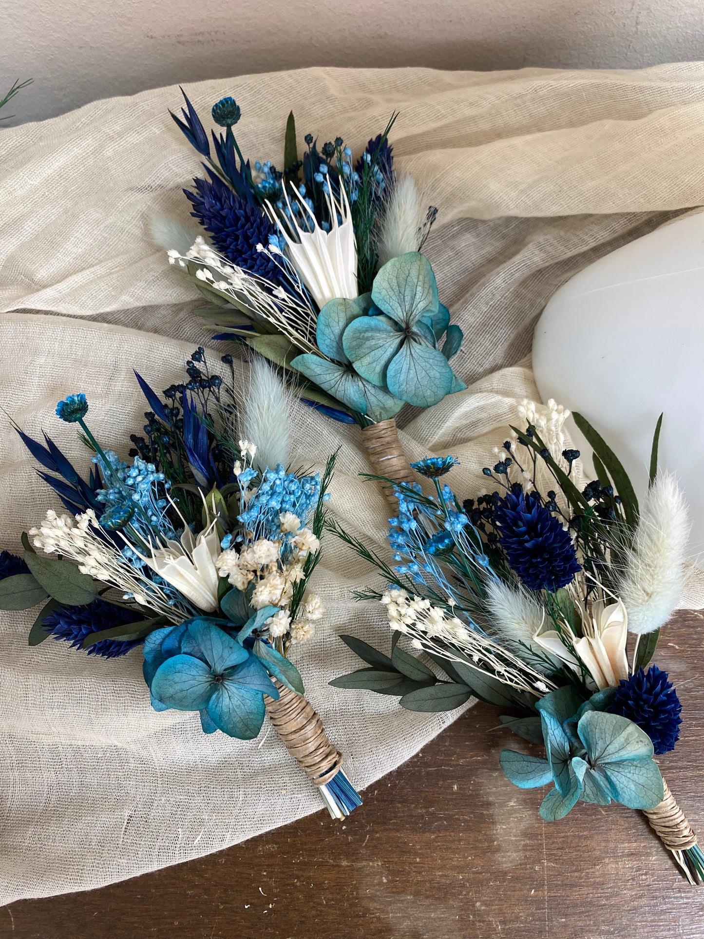 Navy Blue Bouquet with Peacock feathers