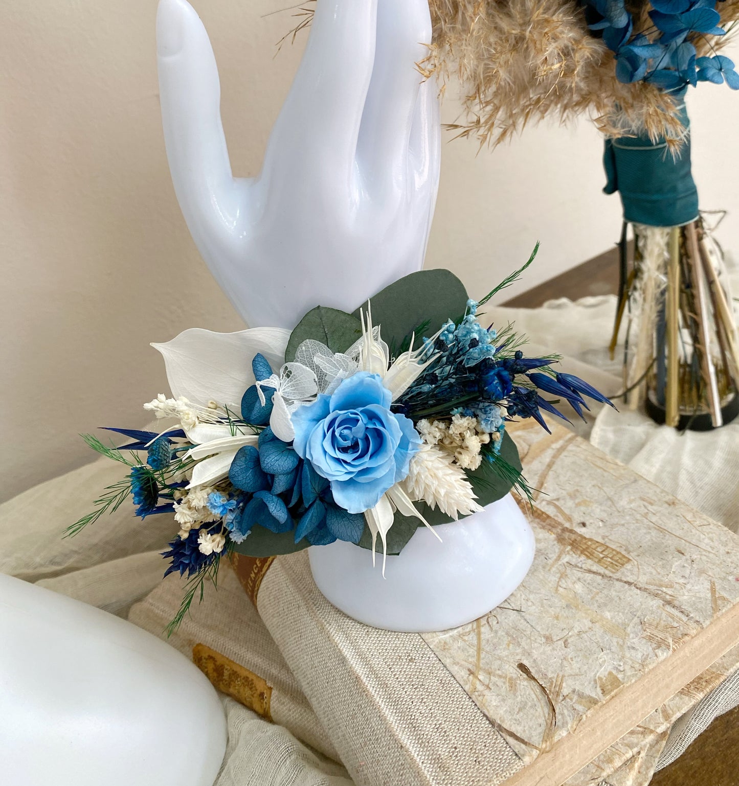 Navy Blue Bouquet with Peacock feathers