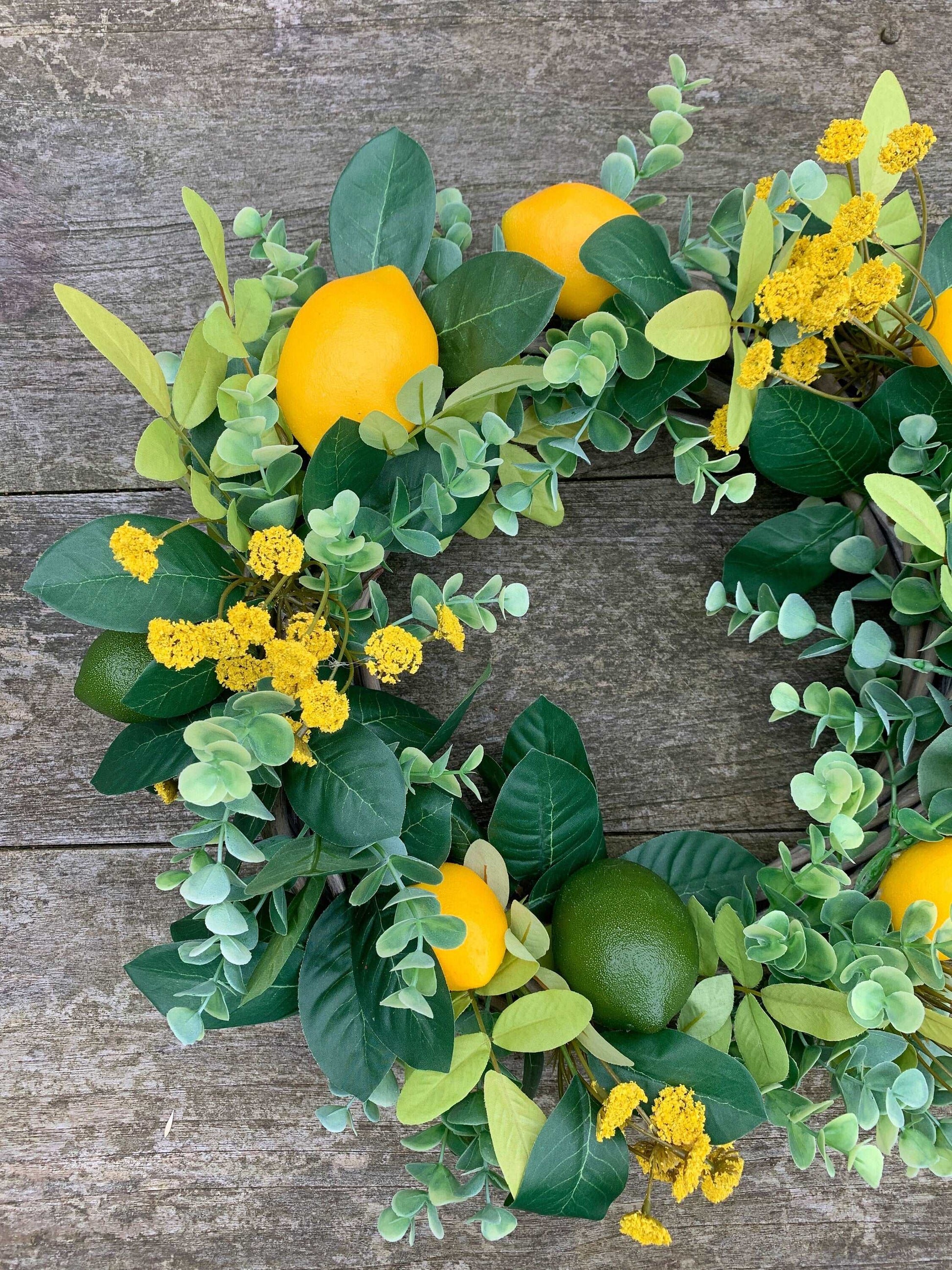 Lemon and Eucalyptus Spring Wreath for Front Door, Citrus Wreath