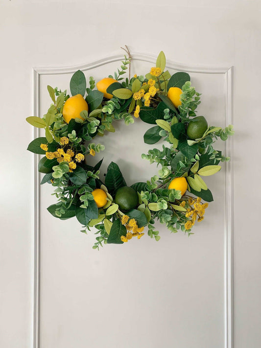 Lemon and Eucalyptus Spring Wreath for Front Door, Citrus Wreath