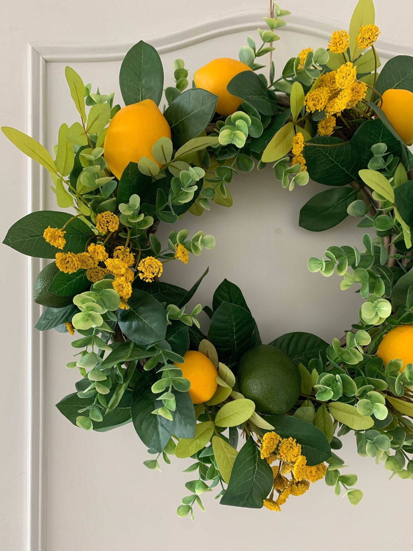 Lemon and Eucalyptus Spring Wreath for Front Door, Citrus Wreath