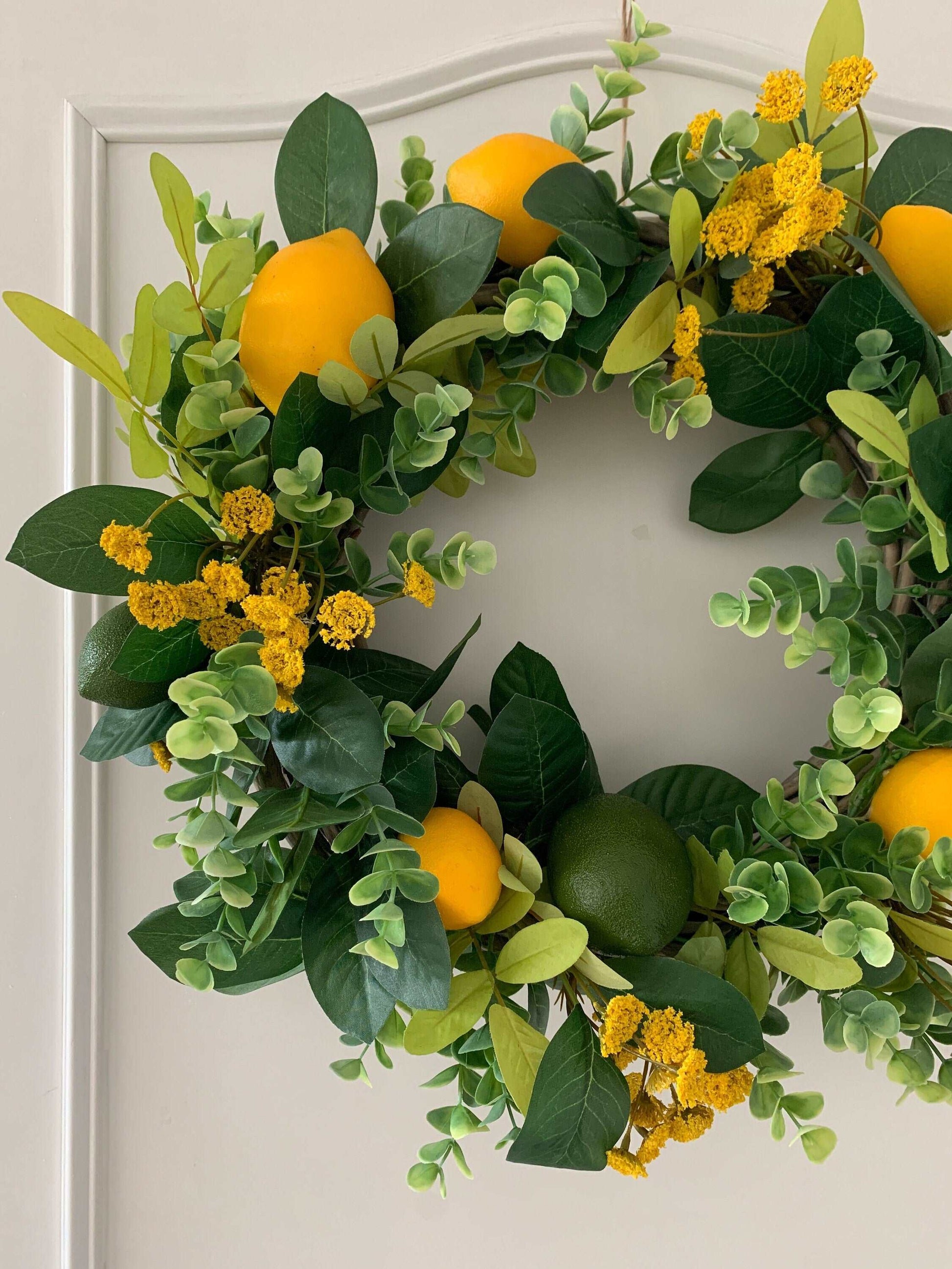 Lemon and Eucalyptus Spring Wreath for Front Door, Citrus Wreath