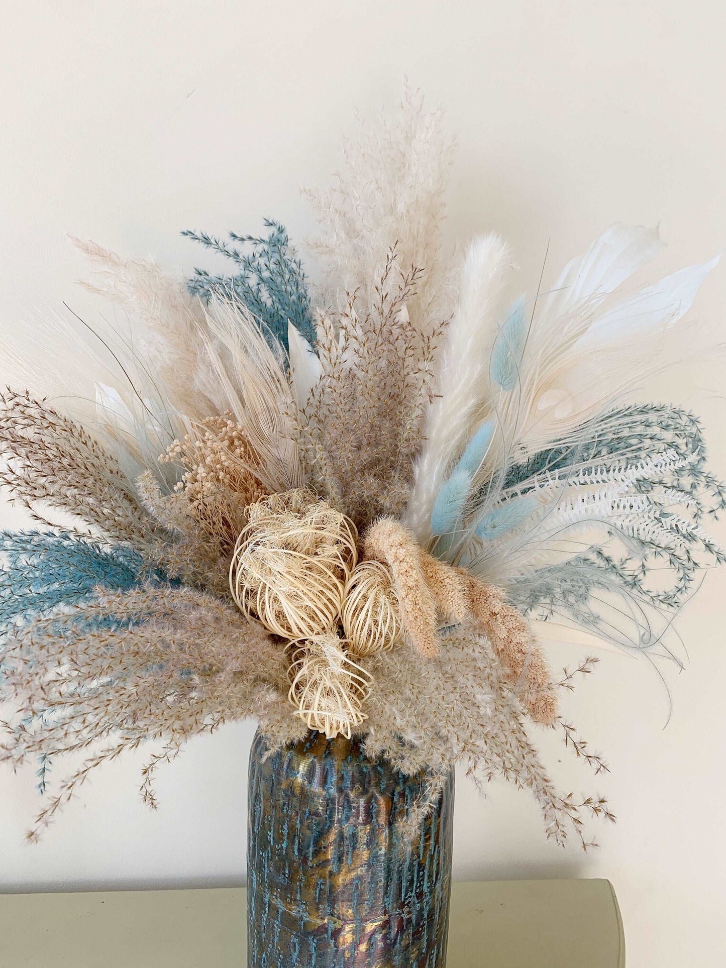 Dried Bouquet, Dusty blue and White dried Bouquet,Boho Interior Bouquet, Boho Home Decor, Dried flower arrangement , Forever flowers