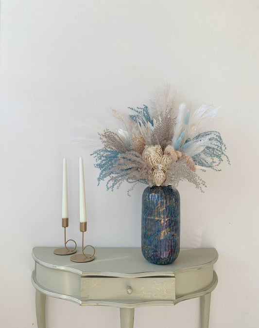 Dried Bouquet, Dusty blue and White dried Bouquet,Boho Interior Bouquet, Boho Home Decor, Dried flower arrangement , Forever flowers