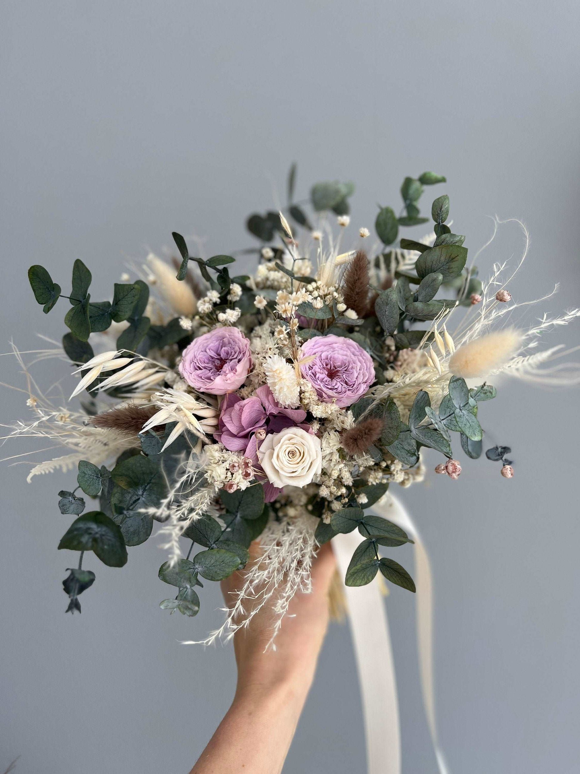 Lavender& Green Eucalyptus Rustic Bouquet, Lavender Bridal Bouquet, Pastel Flowers, Dried Wedding Flowers, Rustic Wedding Bouquet, Lilac