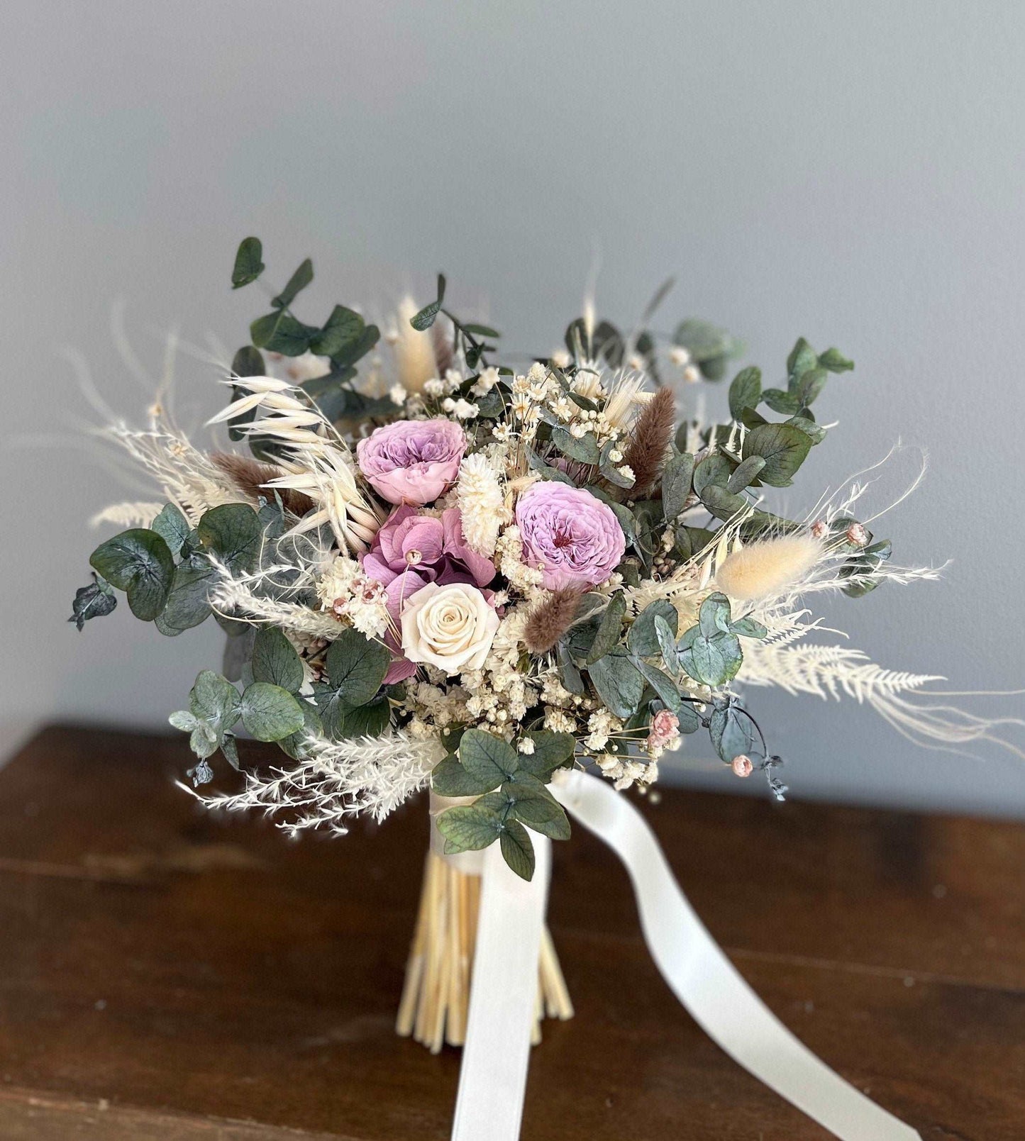 Lavender& Green Eucalyptus Rustic Bouquet, Lavender Bridal Bouquet, Pastel Flowers, Dried Wedding Flowers, Rustic Wedding Bouquet, Lilac