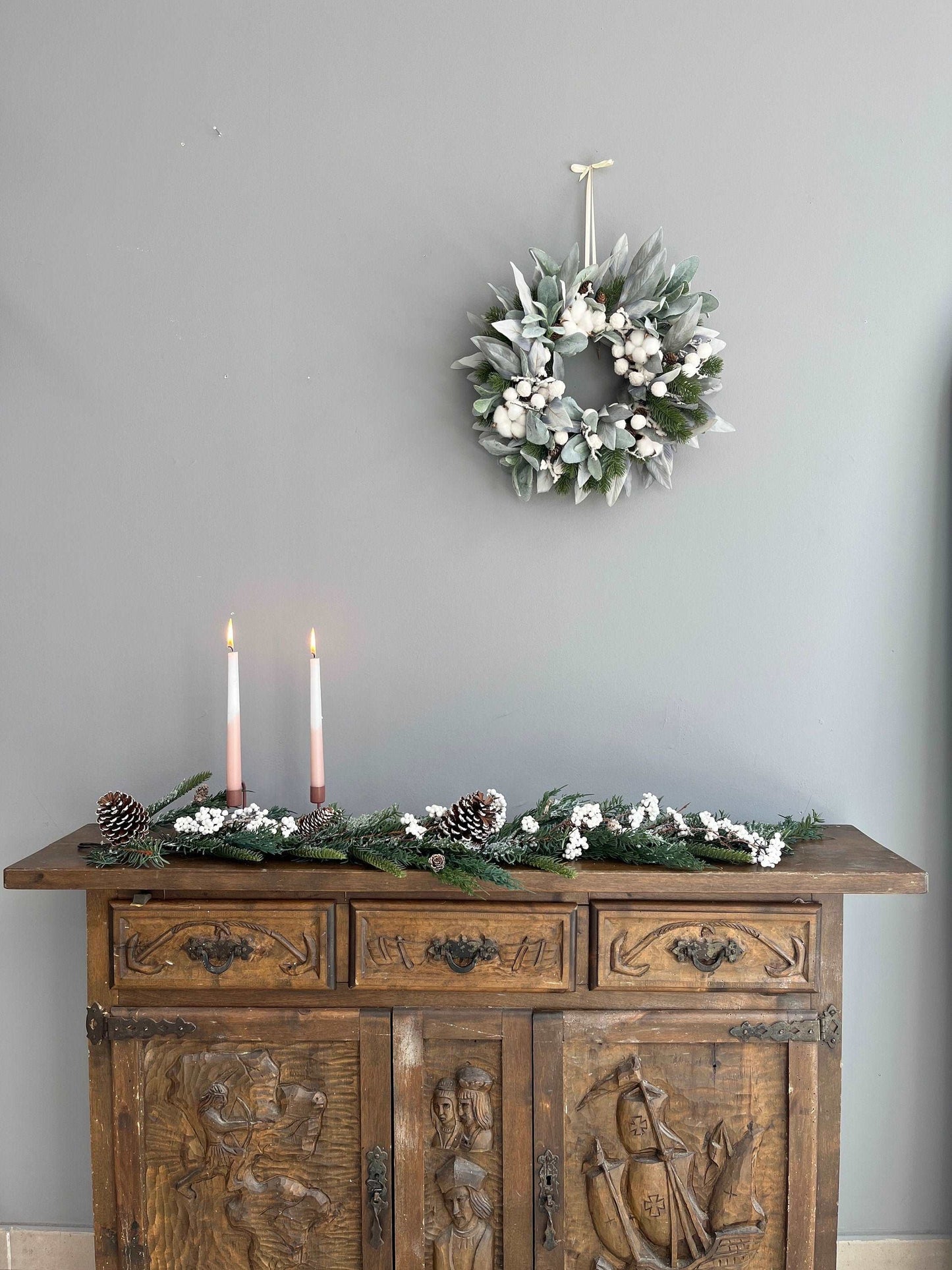 Christmas Garland, Artificial Fir Tree & Pine cones Garland, Evergreen Garland 3.6ft, Christmas Mantelpiece, Christmas table decor.