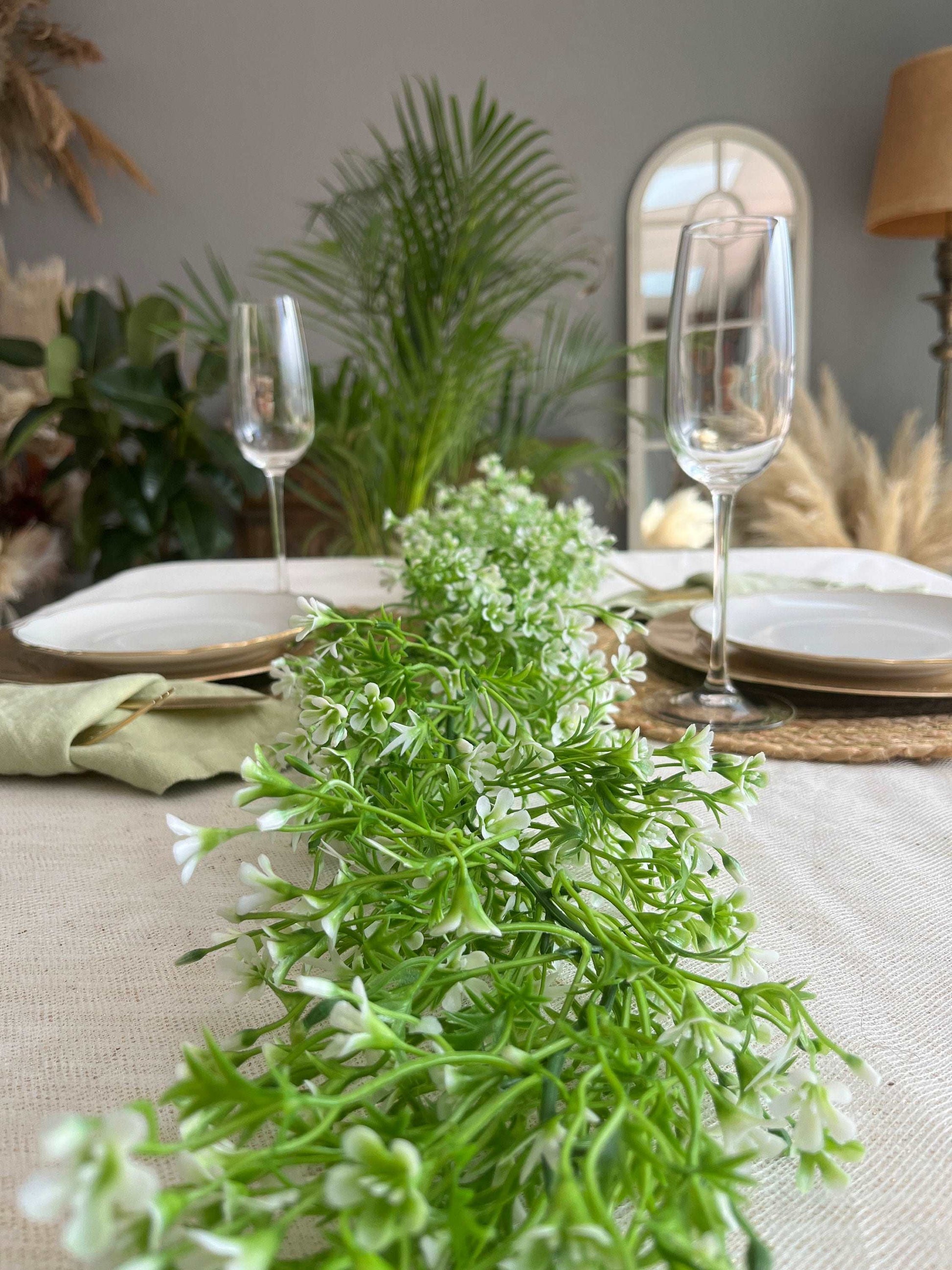 Table Garland, Artificial Baby’s breath garland, Evergreen Garland 6ft, Wedding Garland, Simmer Table Decor, Wedding table decor.