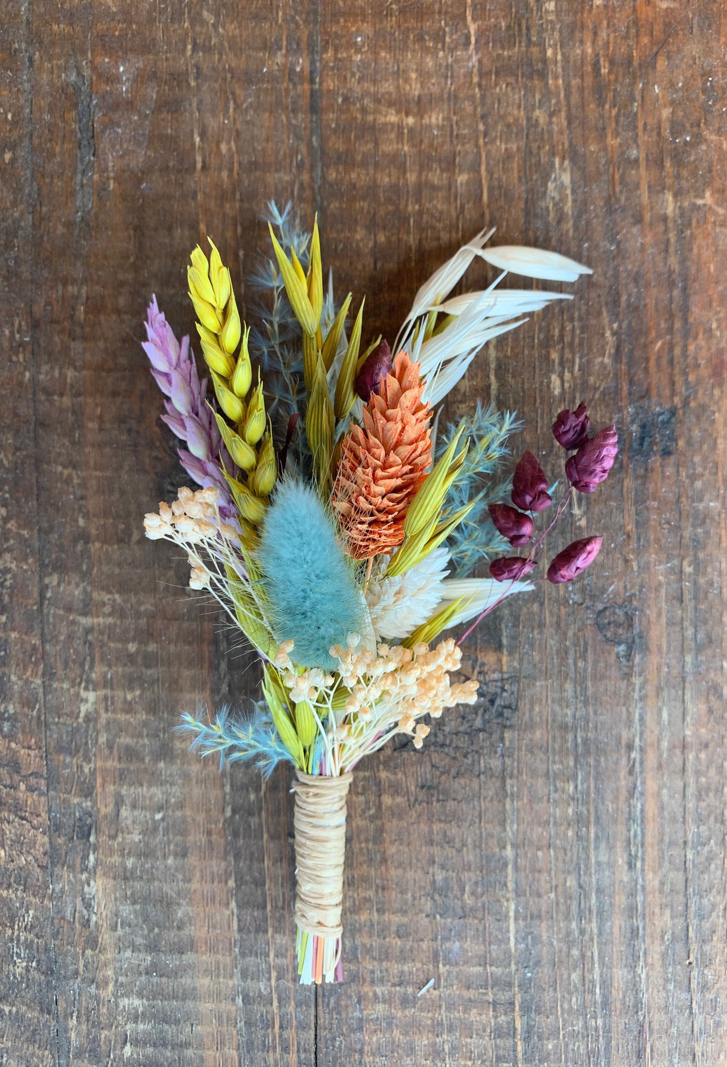 Boho Rustic Rainbow Bouquet, Colorful Bridal Bouquet, Summer Wedding Bouquet, Rust Blue Bouquet, Dried Bridal Bouquet,Spring Wedding Bouquet