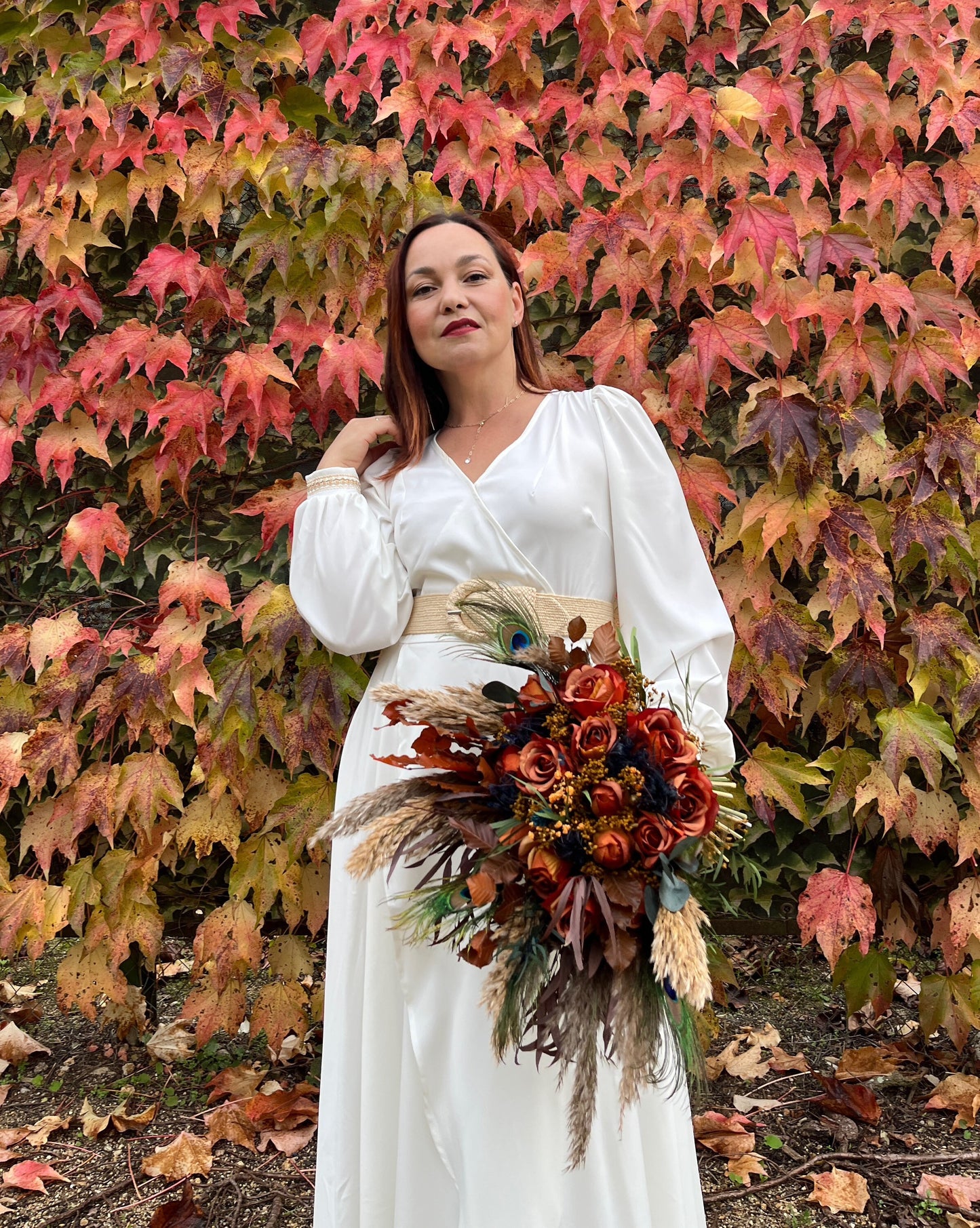 Fall Bouquet with Peacock Feathers