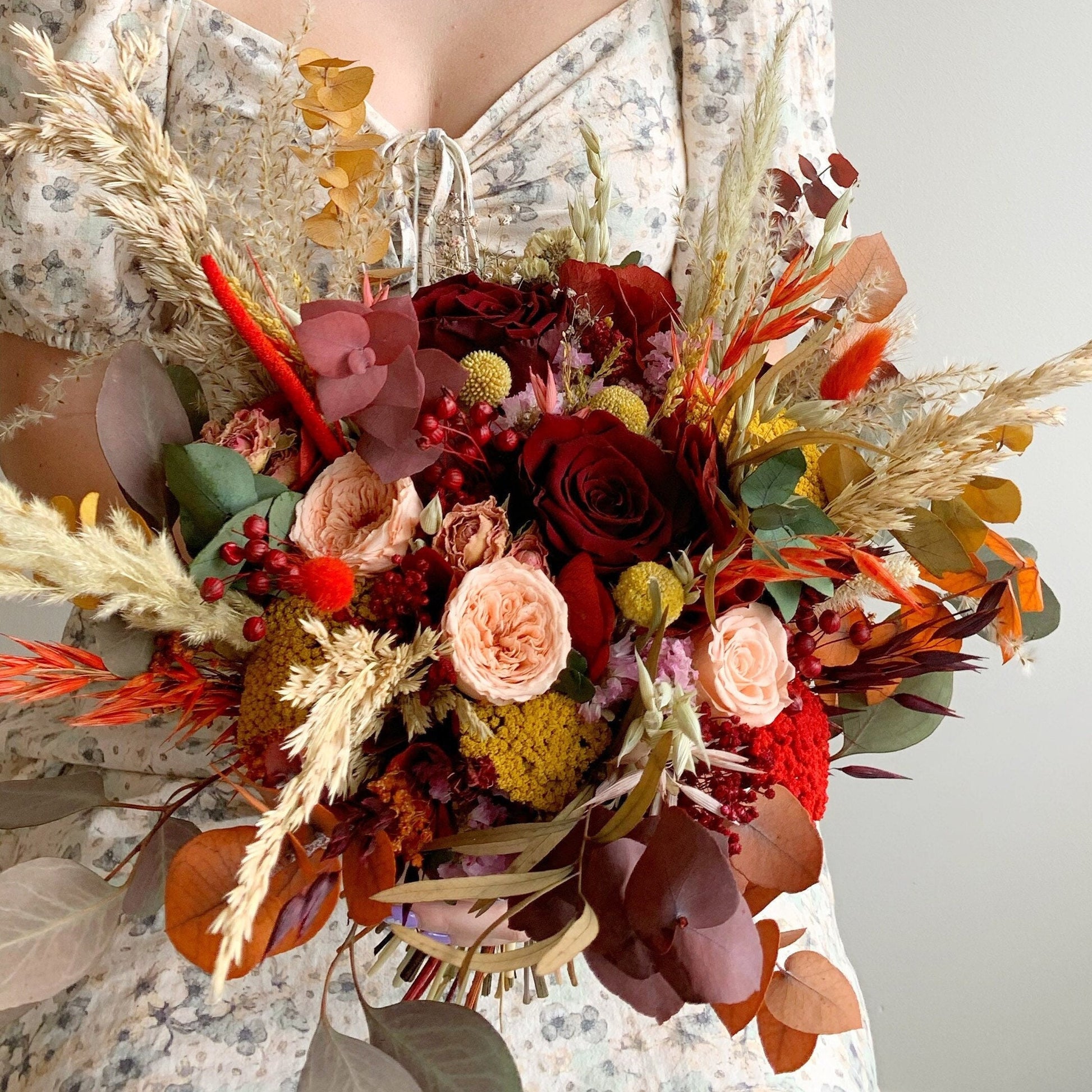 Rust Burgundy Wedding Bouquet Berry Colored Bouquet Boho Wedding Bouquet Dried Flowers Bridal Bouquet Wedding Rustic Bouquet for Bride to be