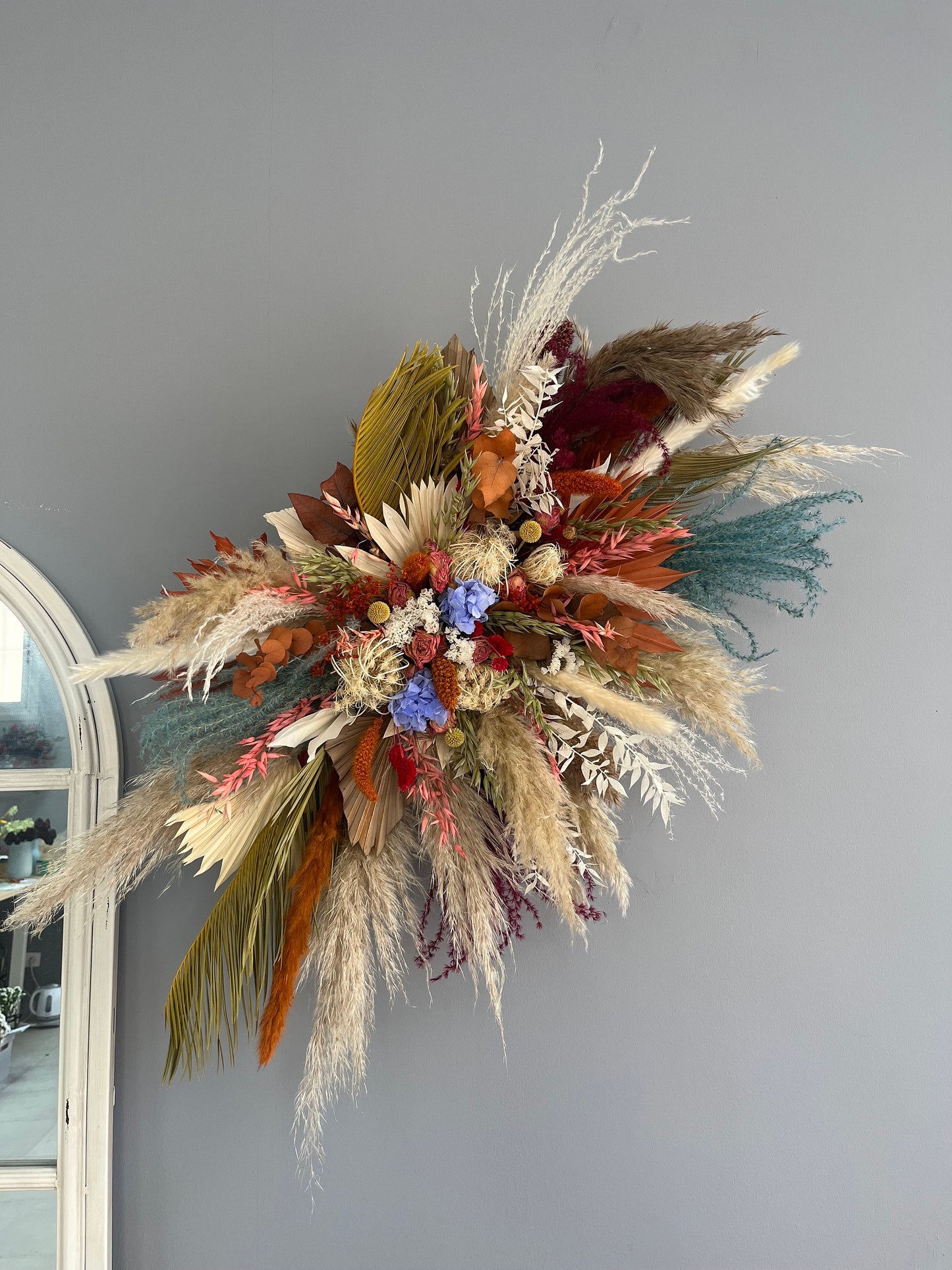 Boho Rustic Rainbow Bouquet, Colorful Bridal Bouquet, Summer Wedding Bouquet, Rust Blue Bouquet, Dried Bridal Bouquet,Spring Wedding Bouquet