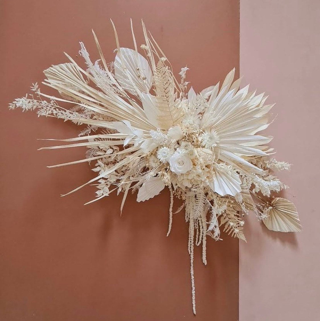 White Dried Flowers Bouquet with Preserved Roses | Natural Timeless Boho Bridal Arrangement