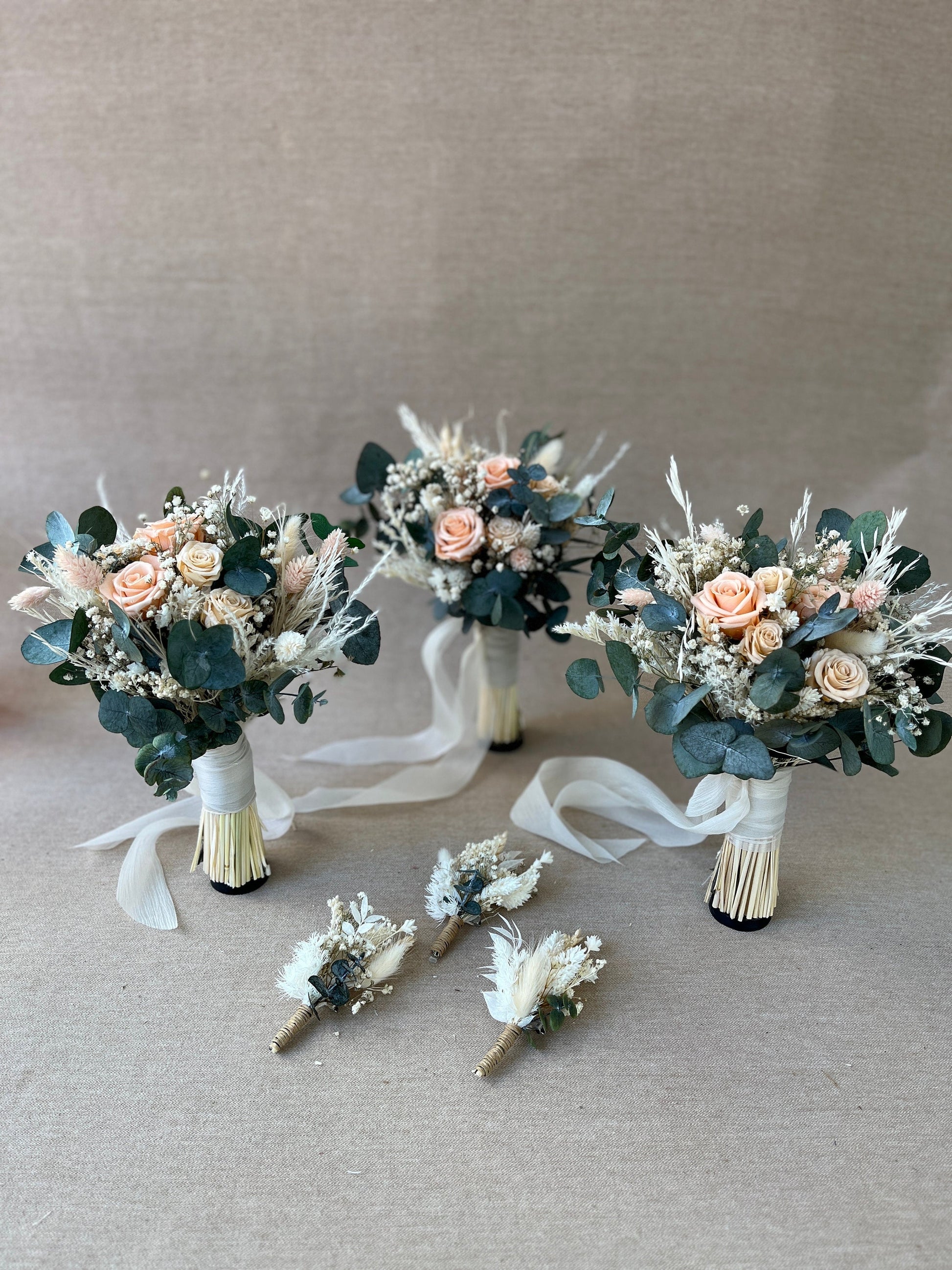 Peach Bridal Bouquet | Dried Boho Wedding Flowers Salmon Rose