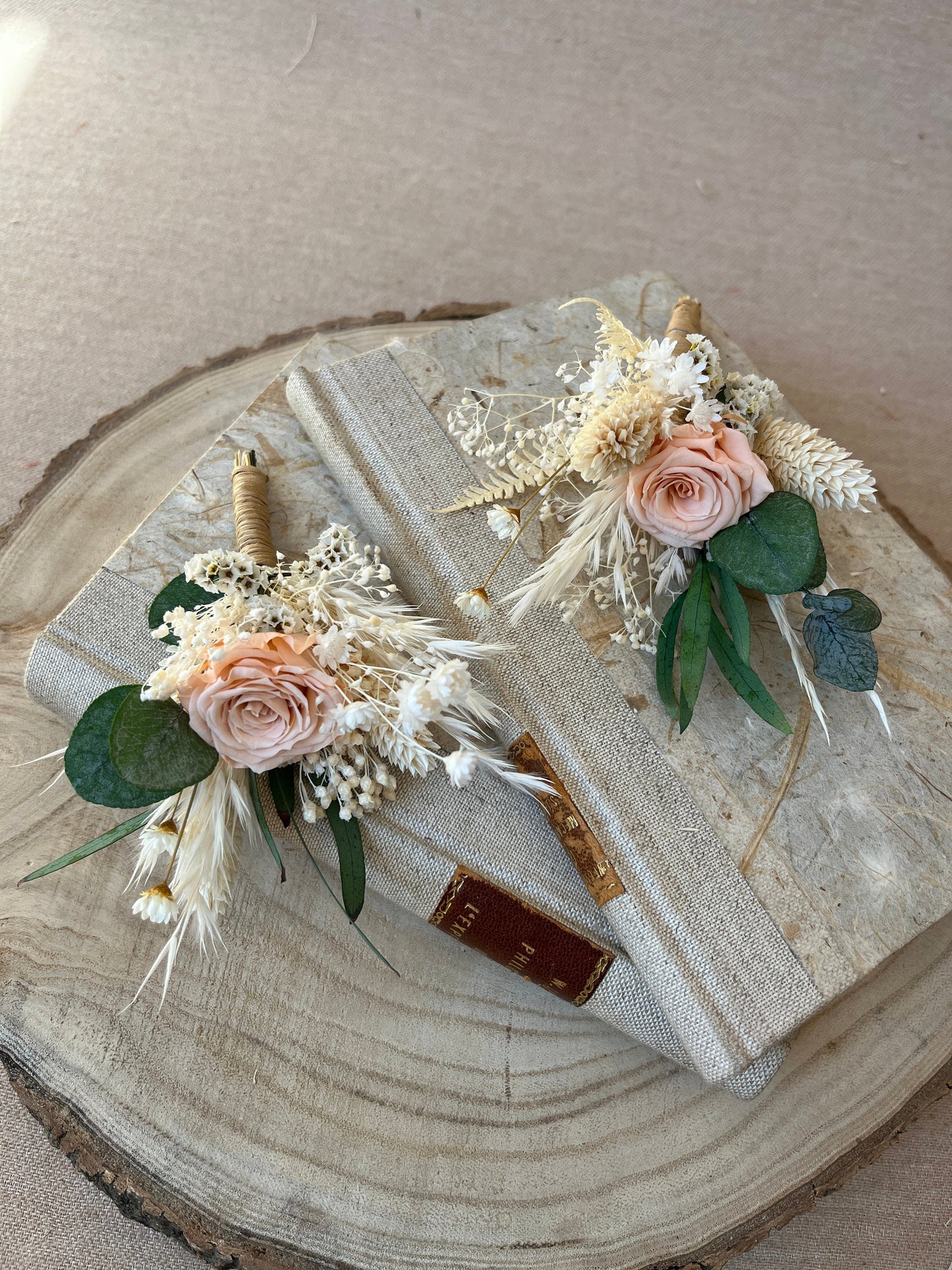 Peach Bridal Bouquet | Dried Boho Wedding Flowers Salmon Rose