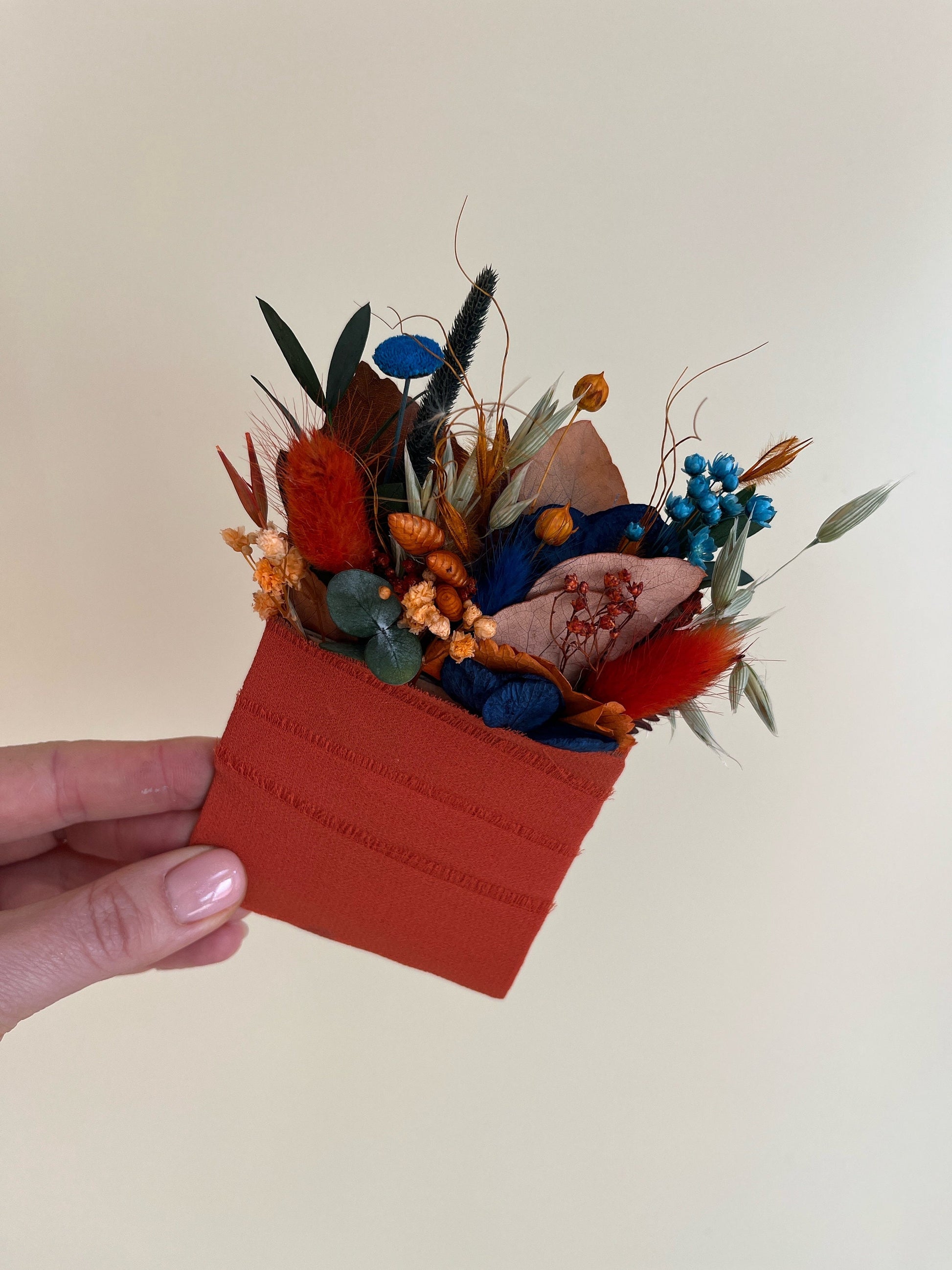 Rust Navy Blue Bouquet Burnt Orange Bridal Bouquet Terracotta Navy Blue Wedding Bouquet Dried Flowers Bouquet Rust Wedding Bouquet Navy Blue