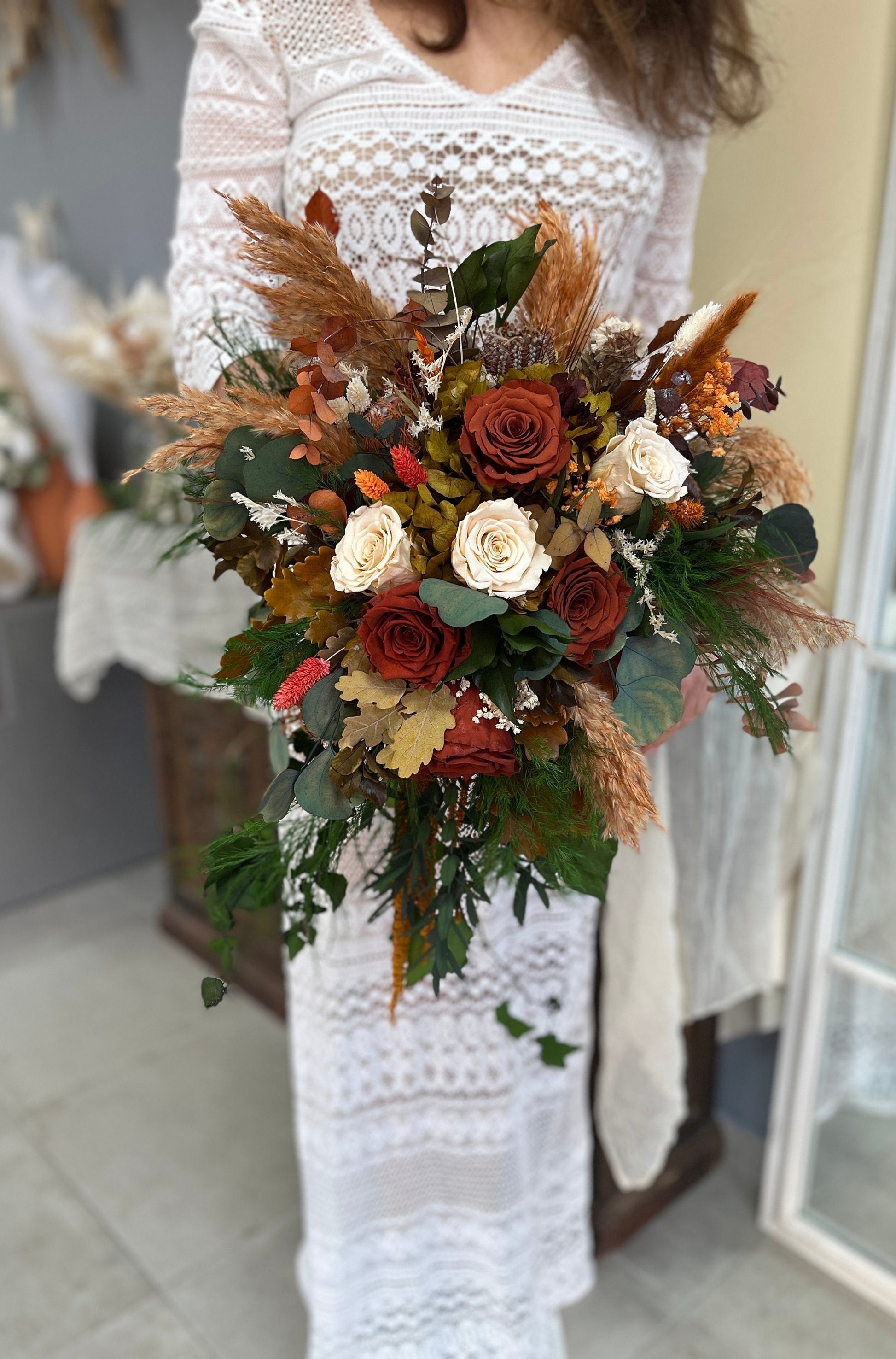 Cascade Bridal Bouquet Terracotta, Boho Bridal Bouquet, Large Bridal Bouquet, Boho Wedding Bouquet, Fall Wedding Bouquet, Terracotta Bridal